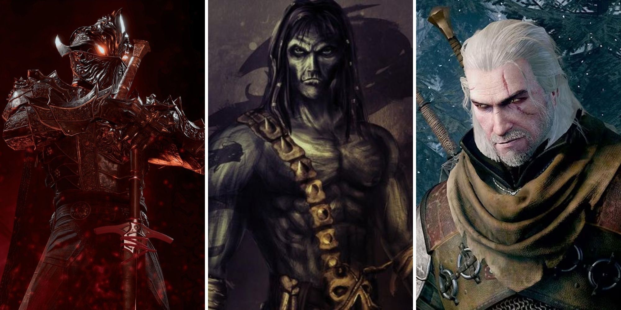 A grid showing characters from the games Baldur's Gate 3, Planescape: Torment, and The Witcher 3: Wild Hunt