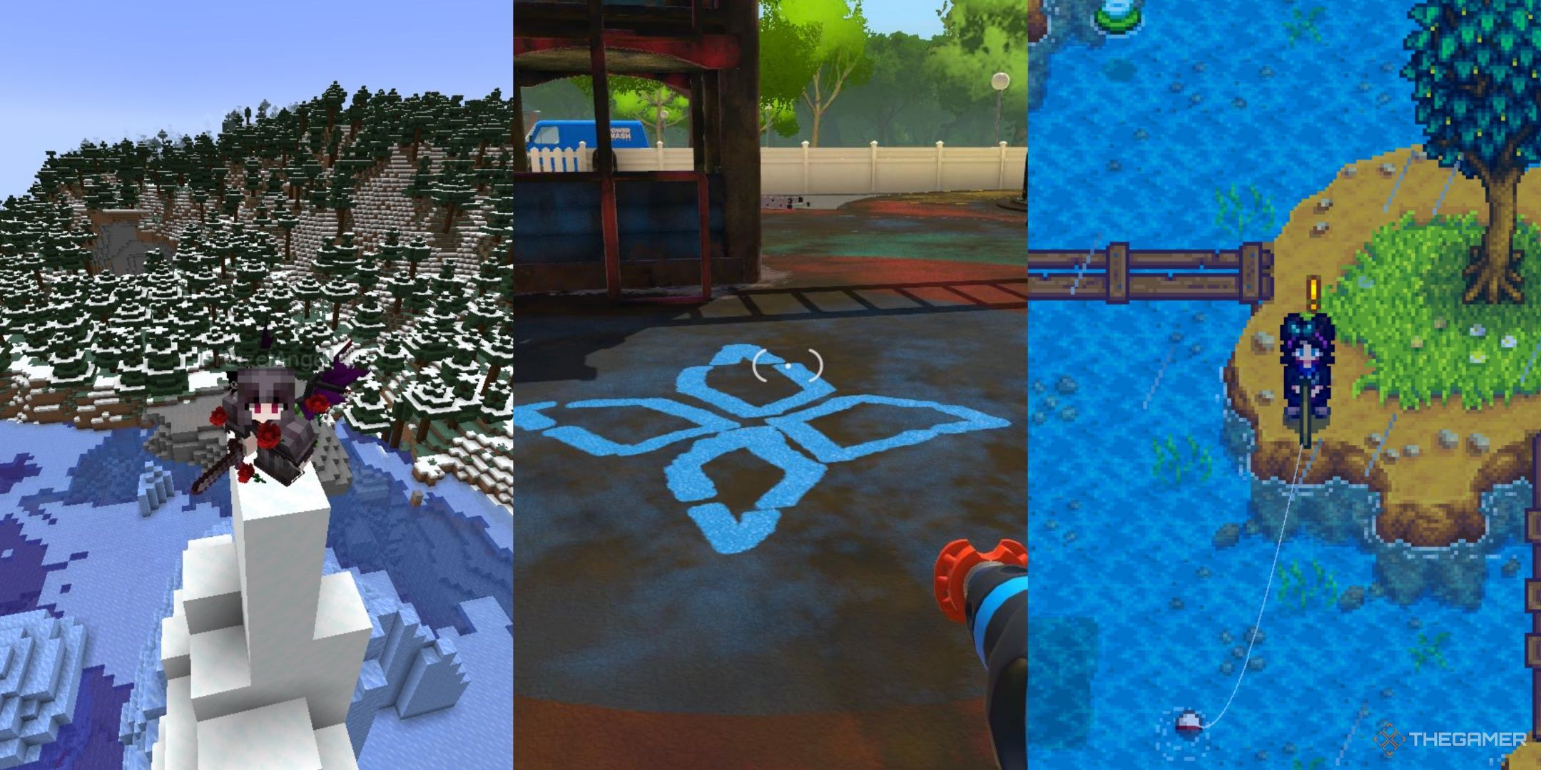 Pictures of Minecraft, PowerWash Simulator, and Stardew Valley in a collage format.