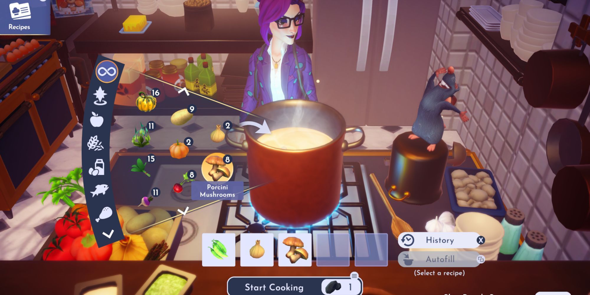 Cooking with Green Bean Casserole ingredients in Disney Dreamlight Valley