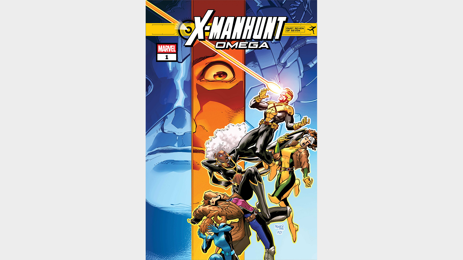 The X-Men in peril on the cover of X-Manhunt Omega #1.