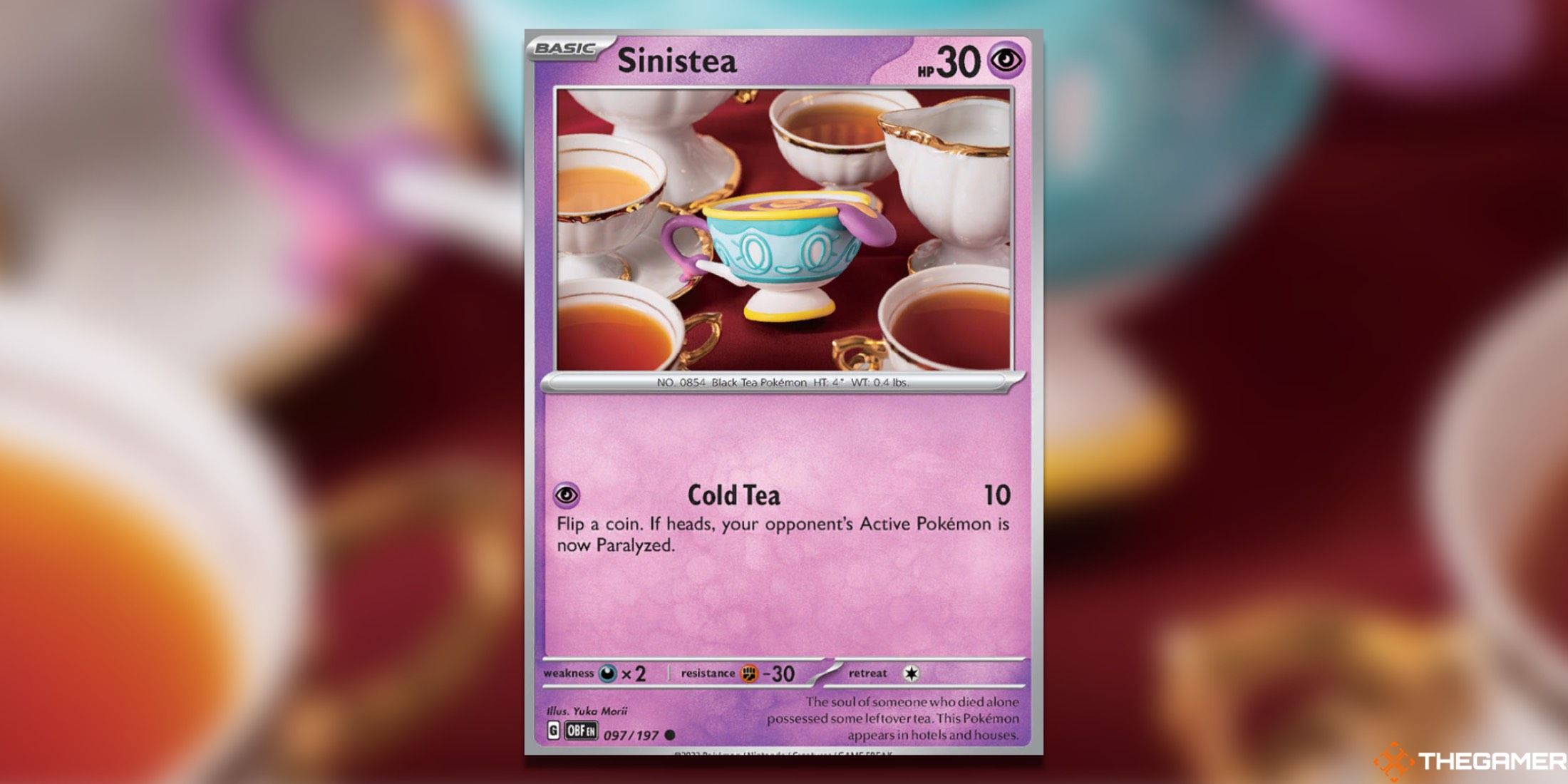 The Sinistea from Obsidian Flames in the Pokemon TCG.