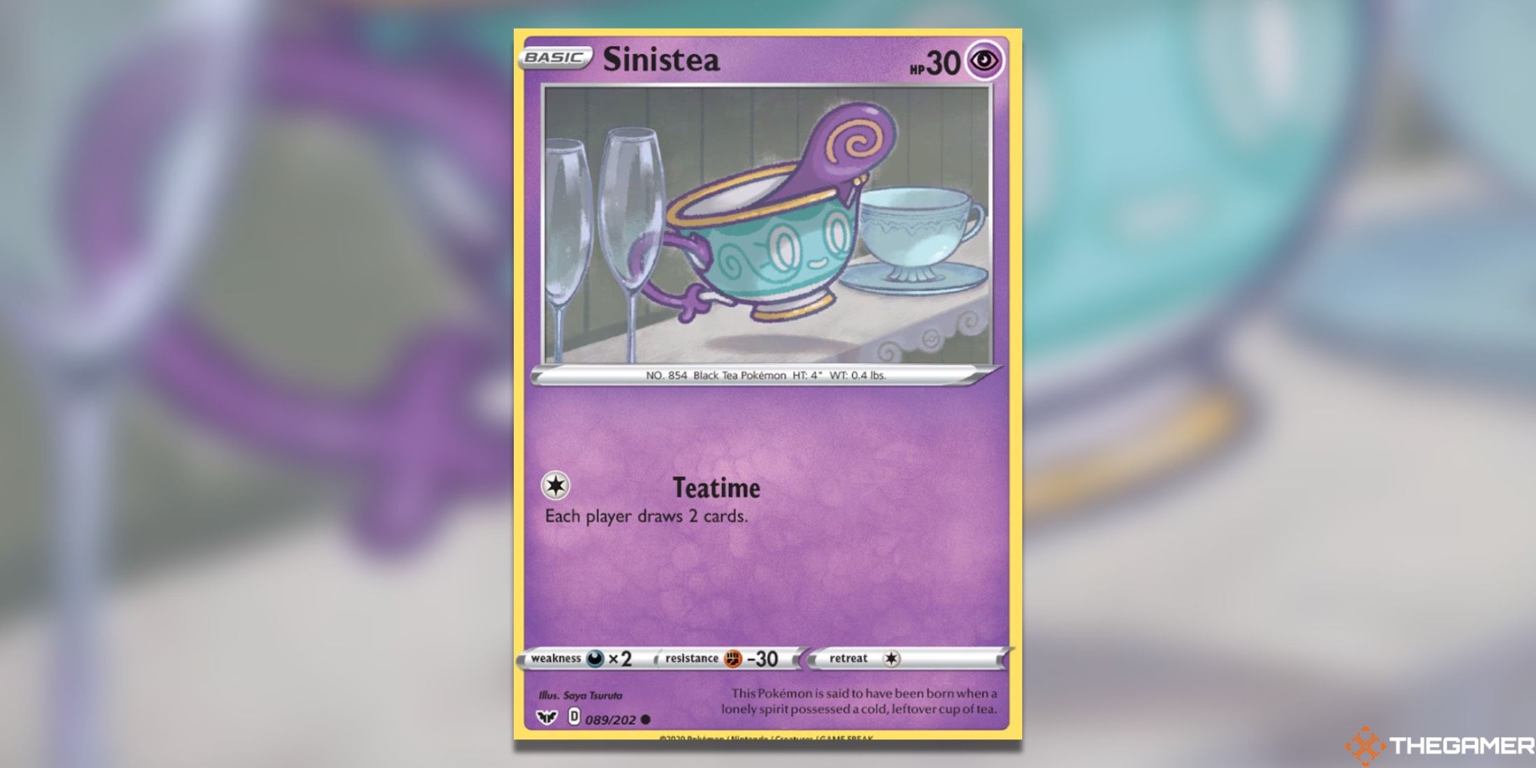 The Sinistea from SWSH Base in the Pokemon TCG.