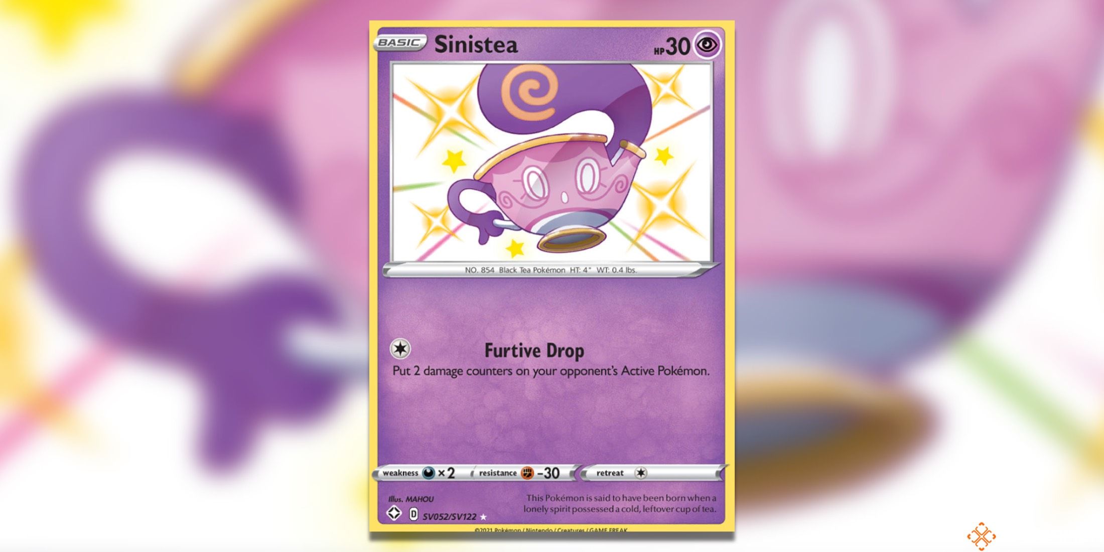 The Sinistea from Shining Fates in the Pokemon TCG.