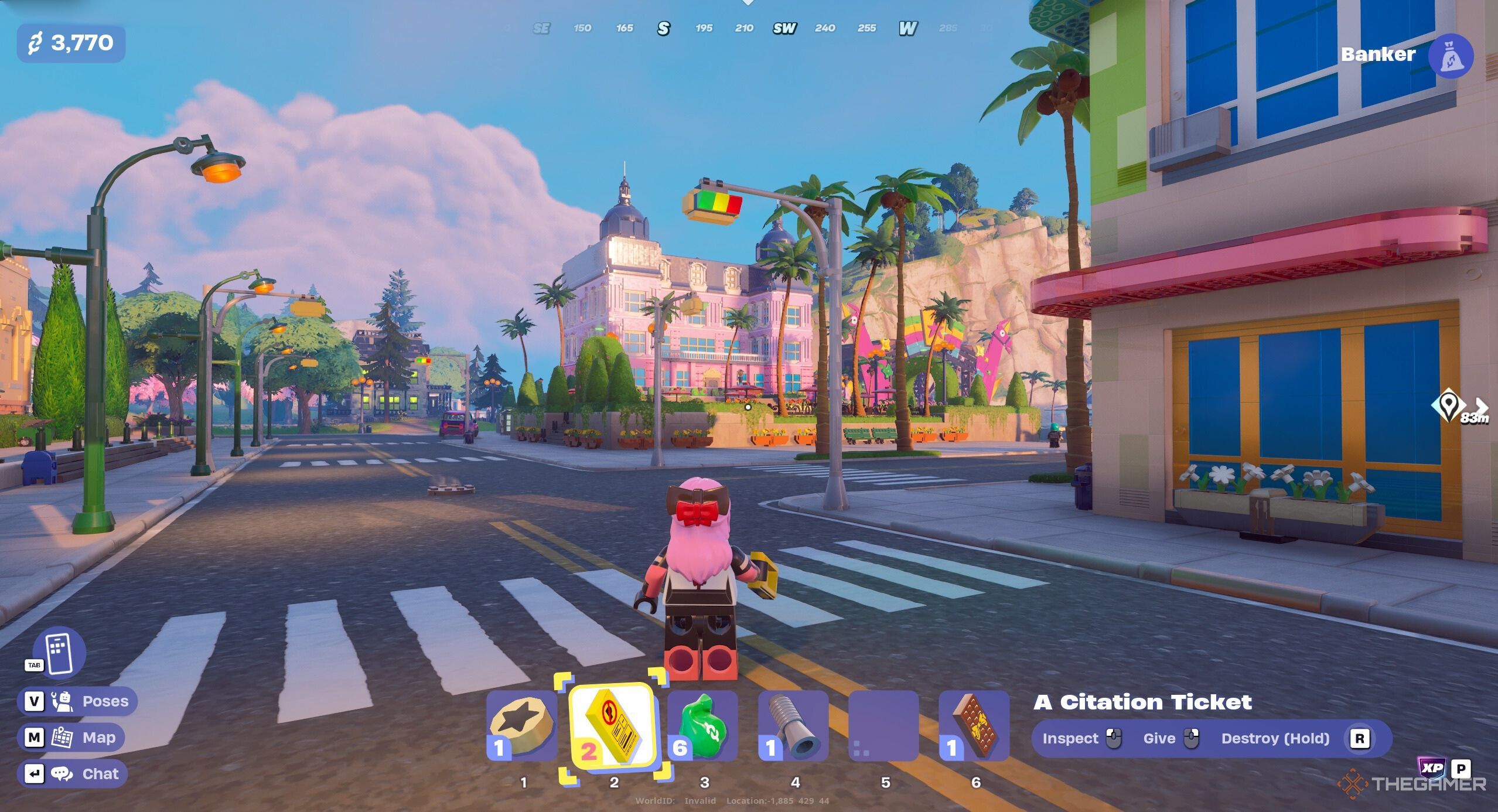 A photo of a Lego Fortnite Brick Life player walking through the street.