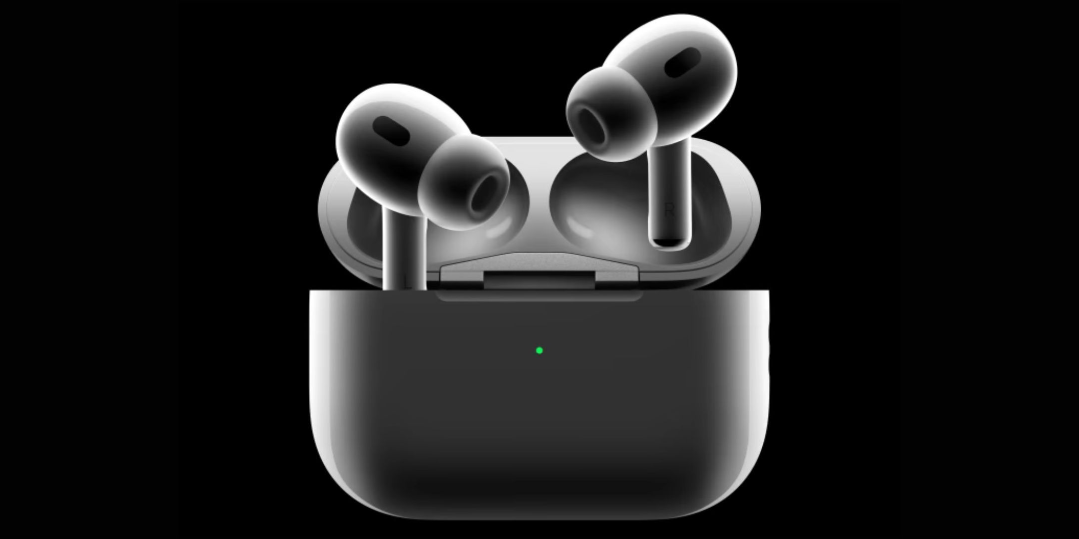 Image of the Airpods Pro 2 on a black background.