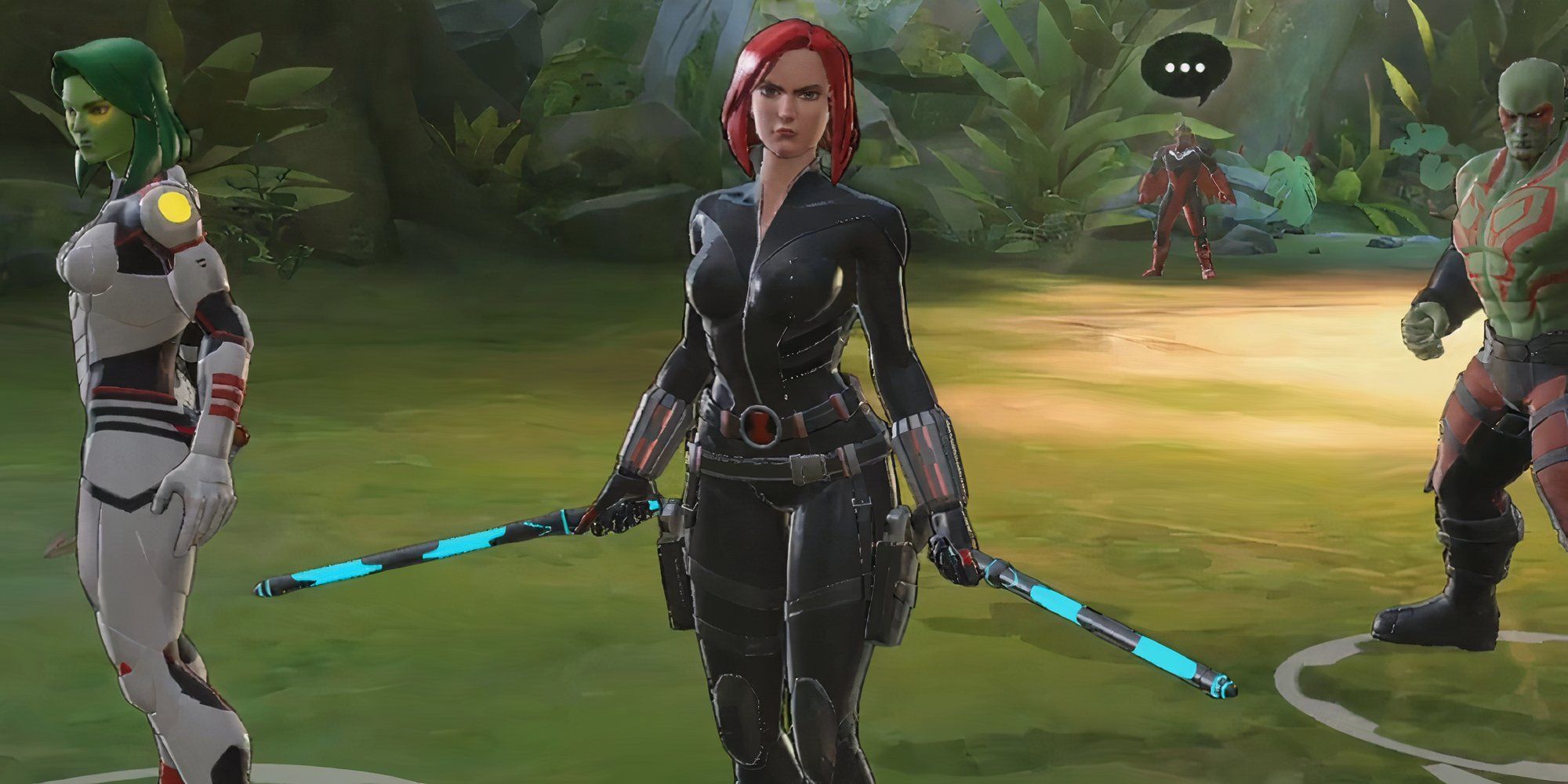 Black Widow in the jungle in Marvel Ultimate Alliance 3: The Black Order