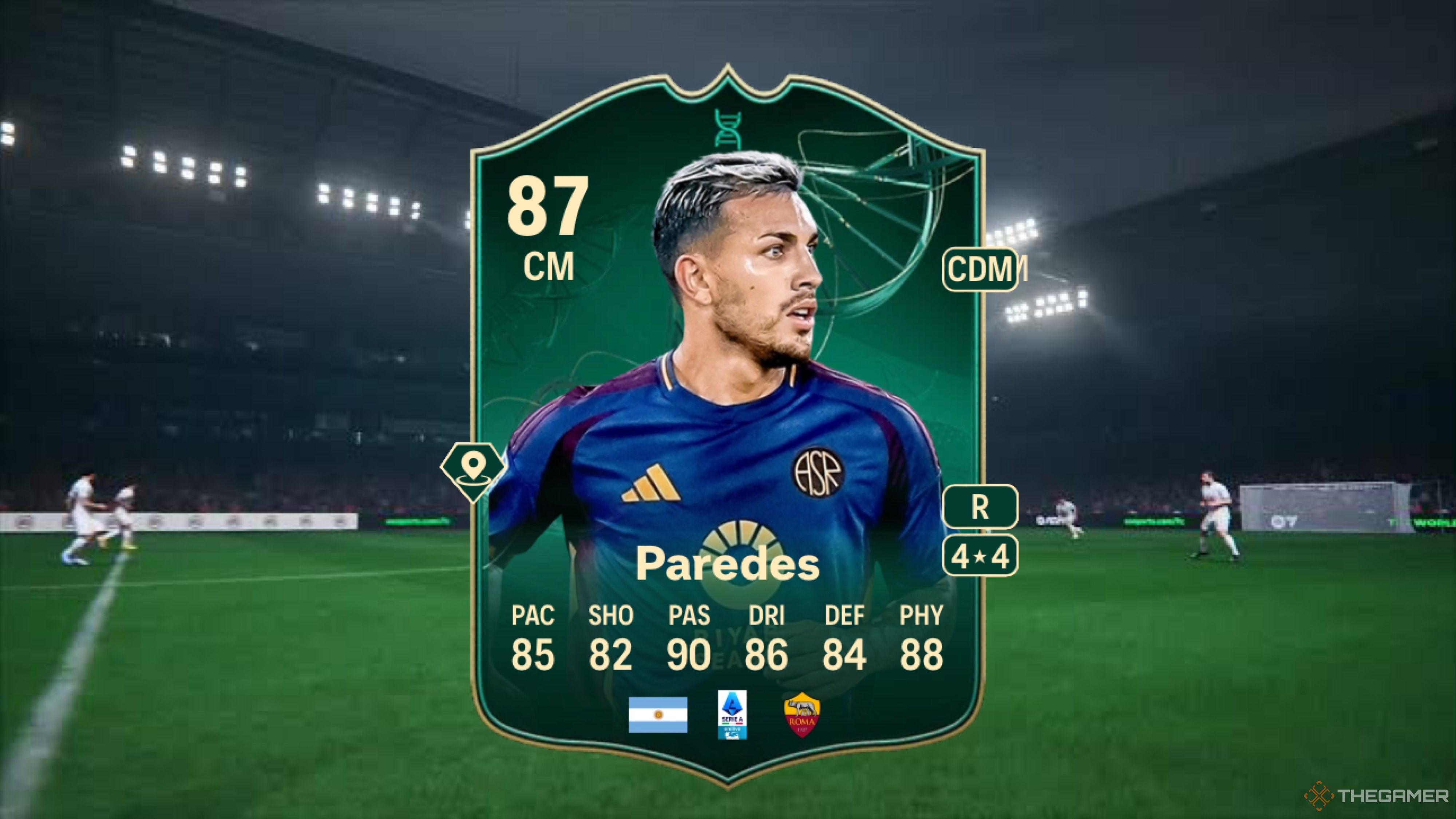 Image showing Paredes card against a faded stadium background from EA Sports FC 25.