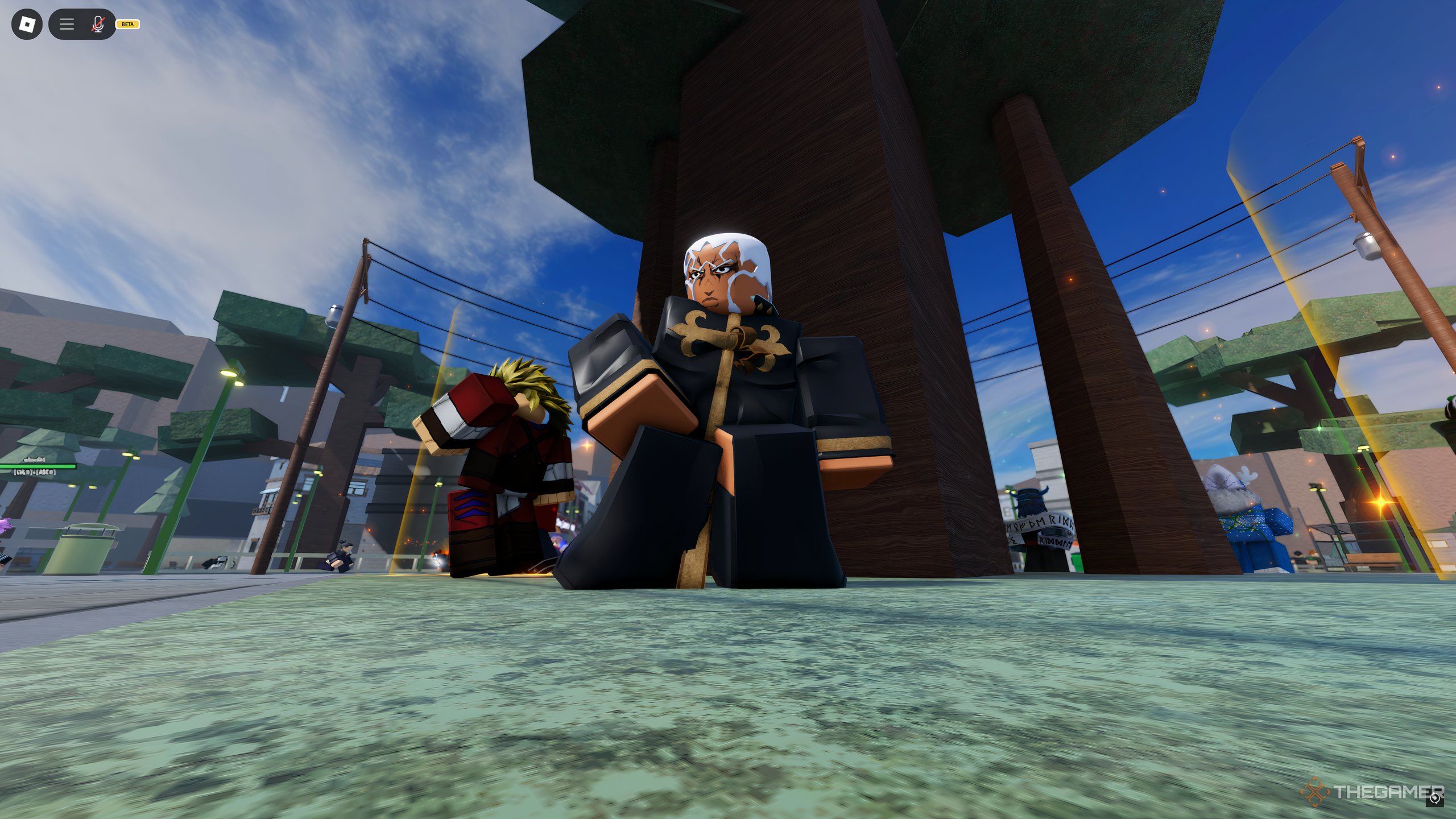 Father Enrico Pucci, standing in the Park of Roblox: A Universal Time.