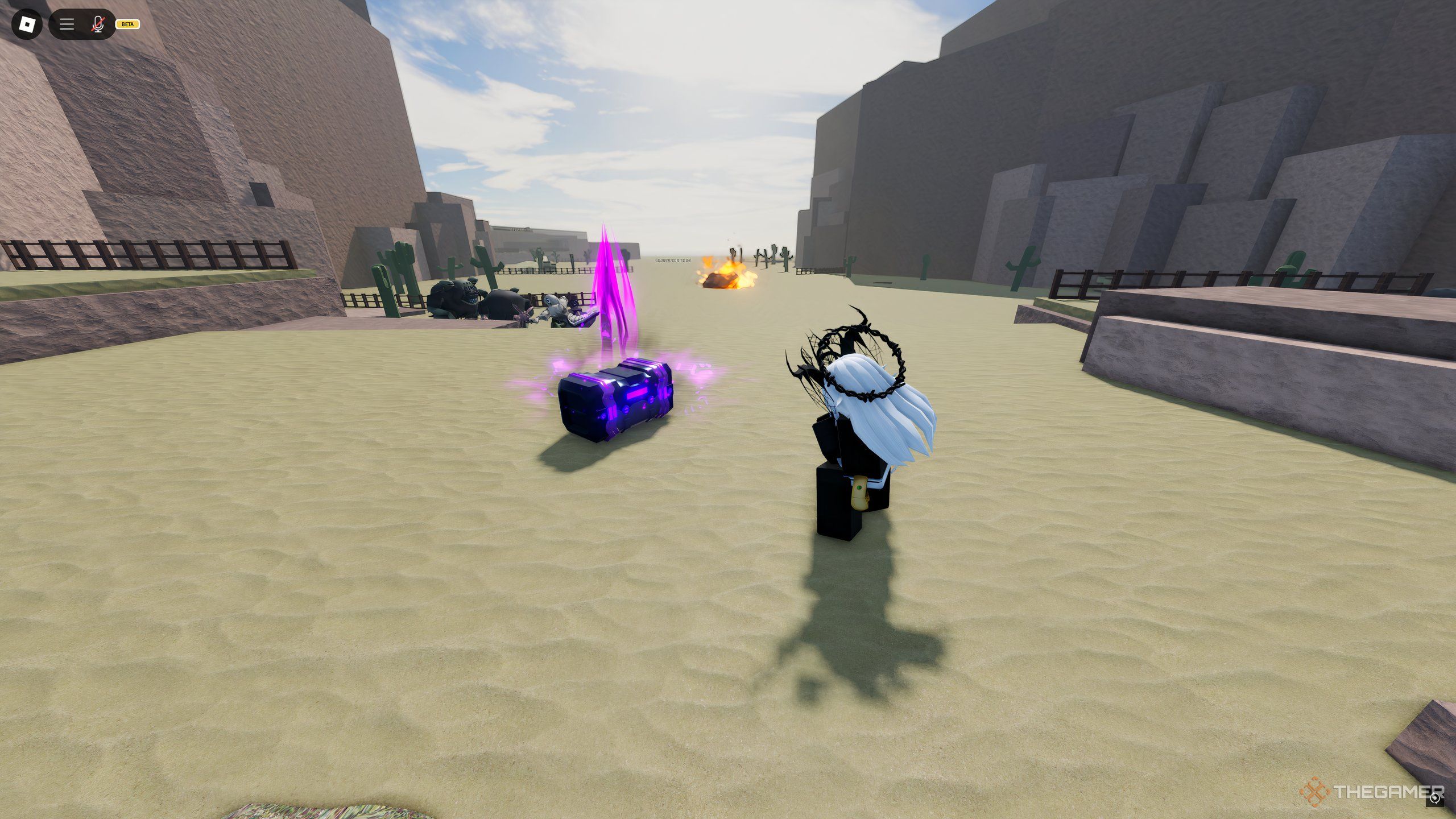 A player, finding an Epic Chest in Roblox: A Universal Time.