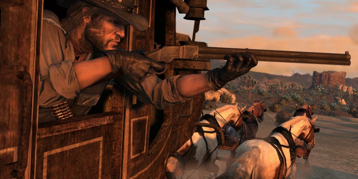 Marston holding a rifle in Red Dead Redemption