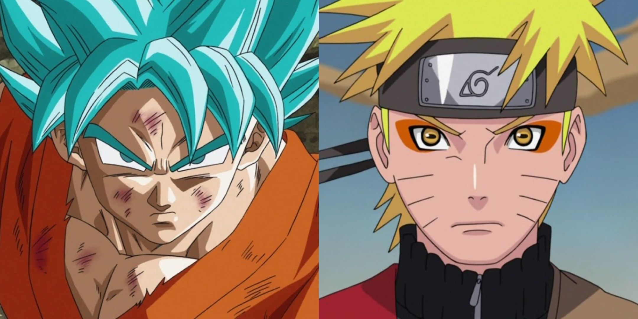 Goku and Naruto stare with determination.