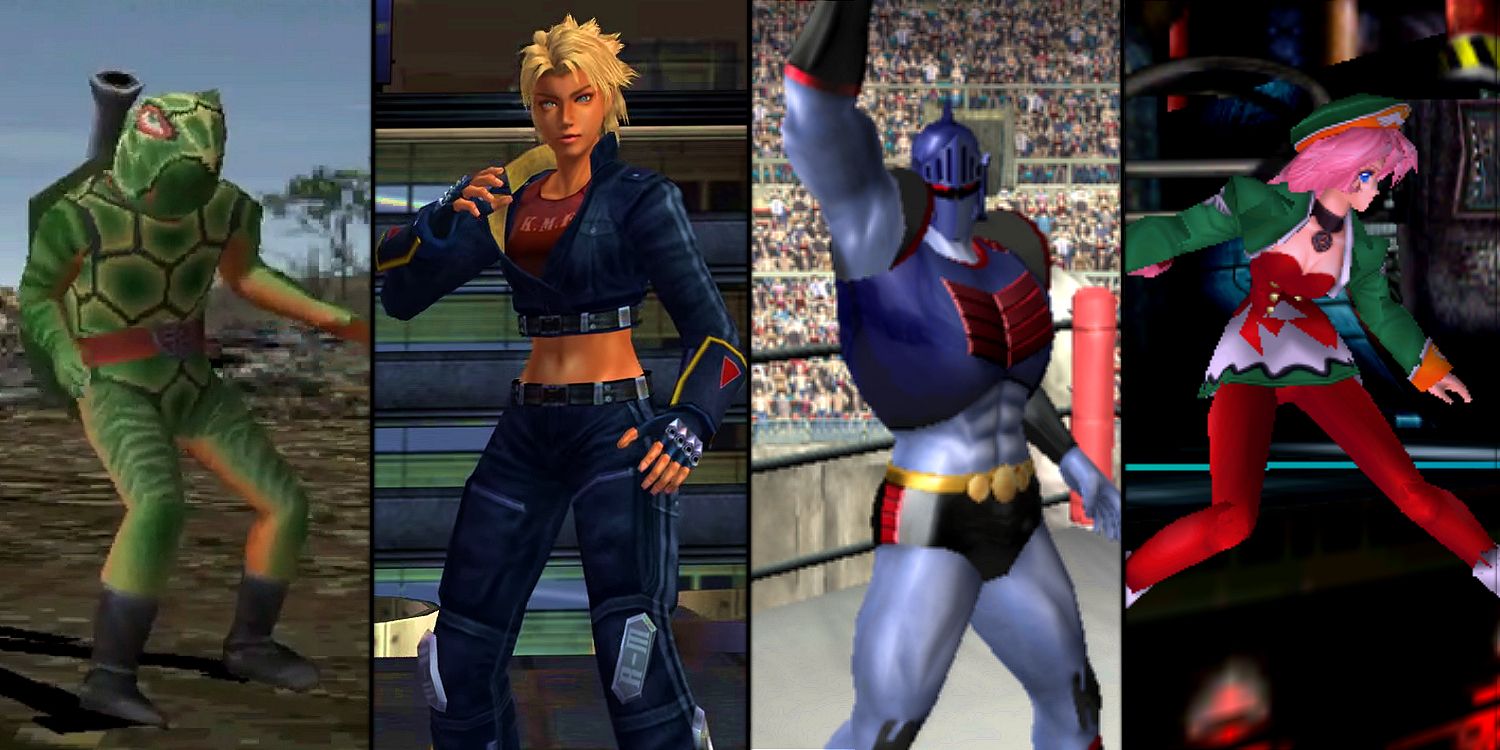 Split screen of characters from Kamen Rider, Bloody Roar, Kinnikuman, and Psychic Force