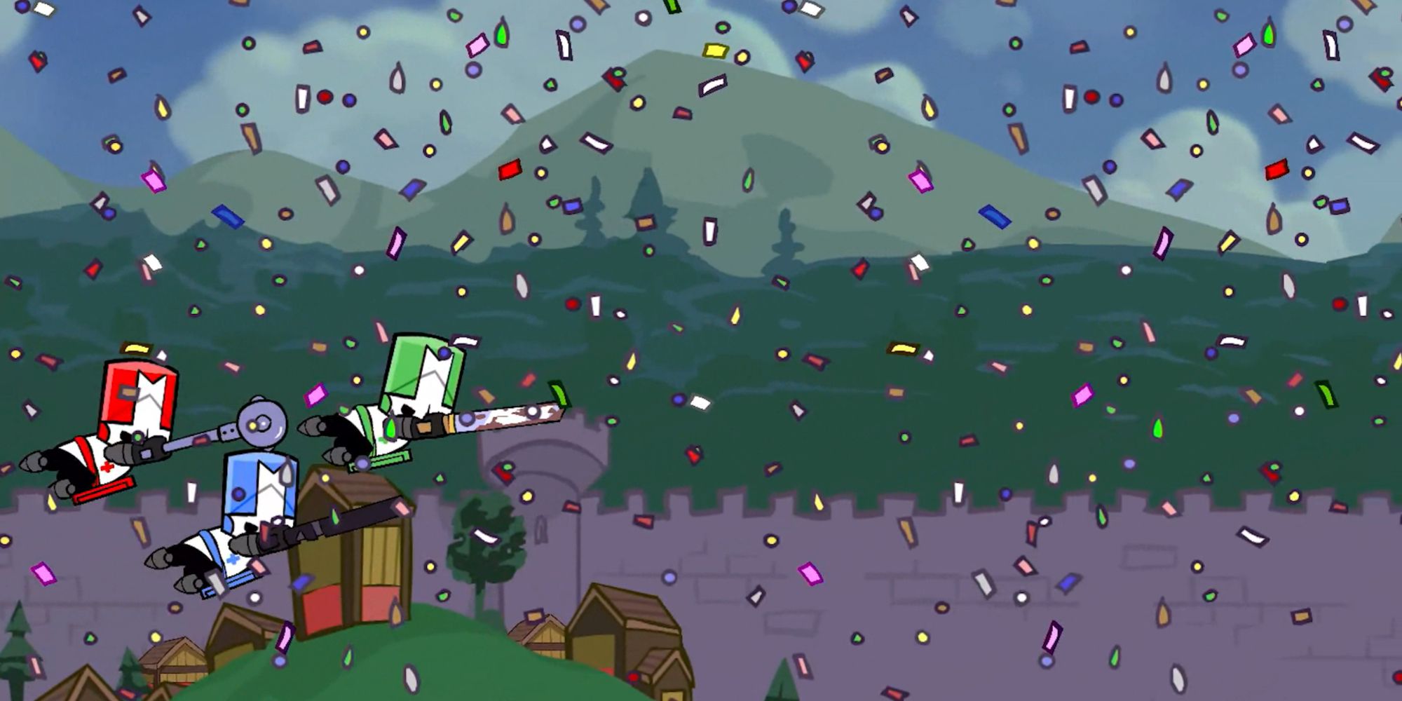 Castle Crashers - Red Blue and Green running into battle