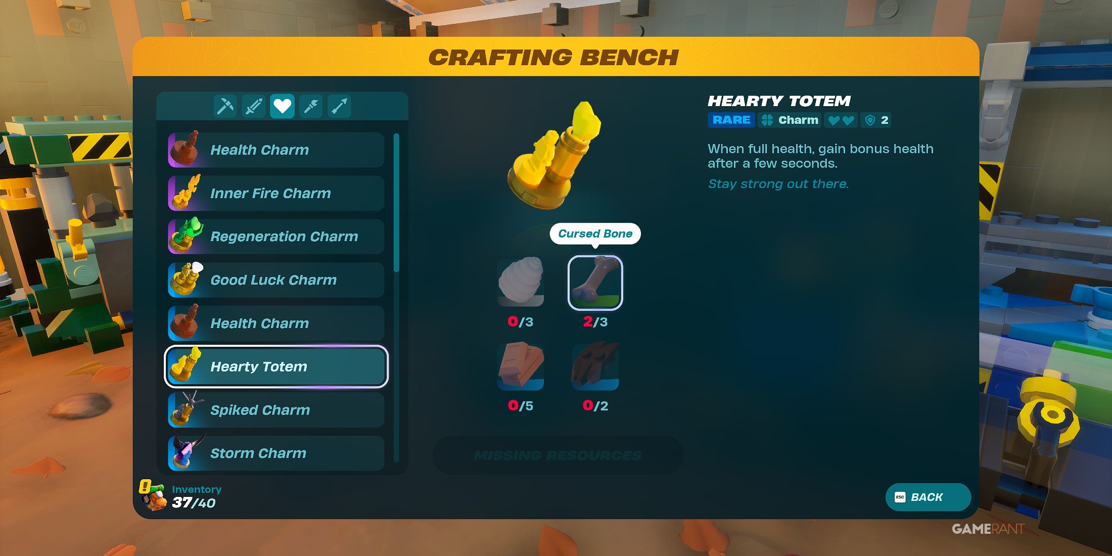 how to craft Hearty Totem in LEGO Fortnite Odyssey 