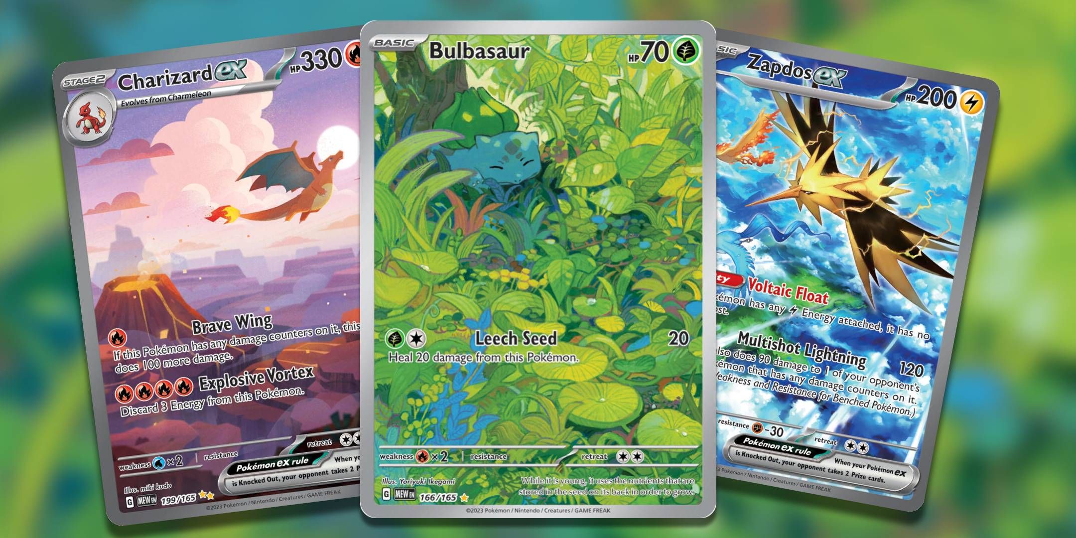 Pokemon TCG 151 Most Valuable Cards Charizard, Bulbasaur, and Zapdos