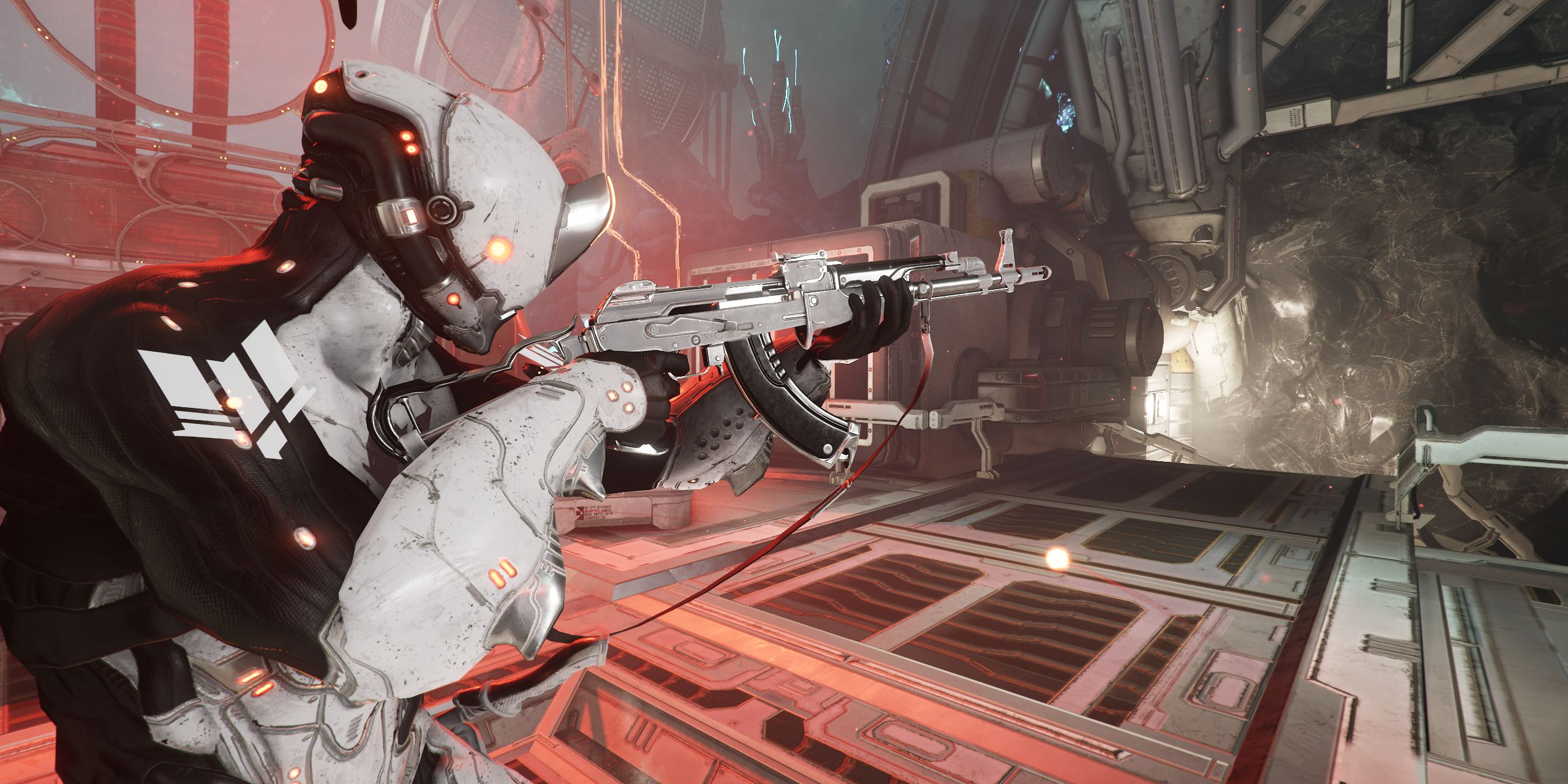 Excalibur wielding the AX-52 weapon in Warframe.