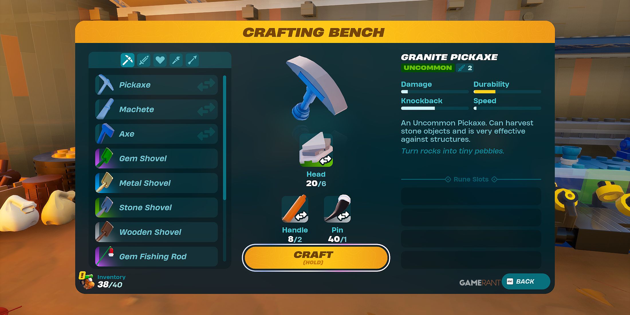 how to craft Granite Tools in LEGO Fortnite Odyssey 