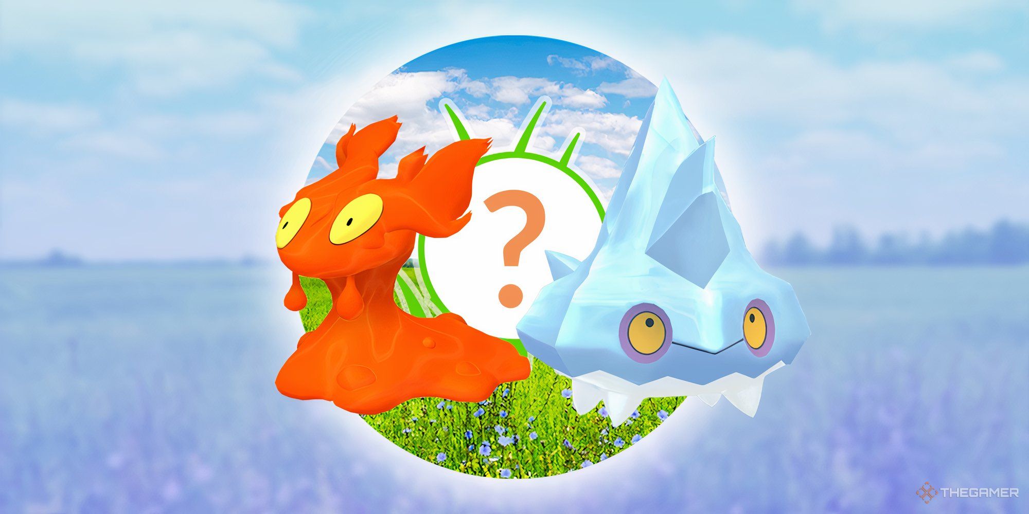 Image of Slugma and Bergmite with the Pokemon Go wild encounter symbol.