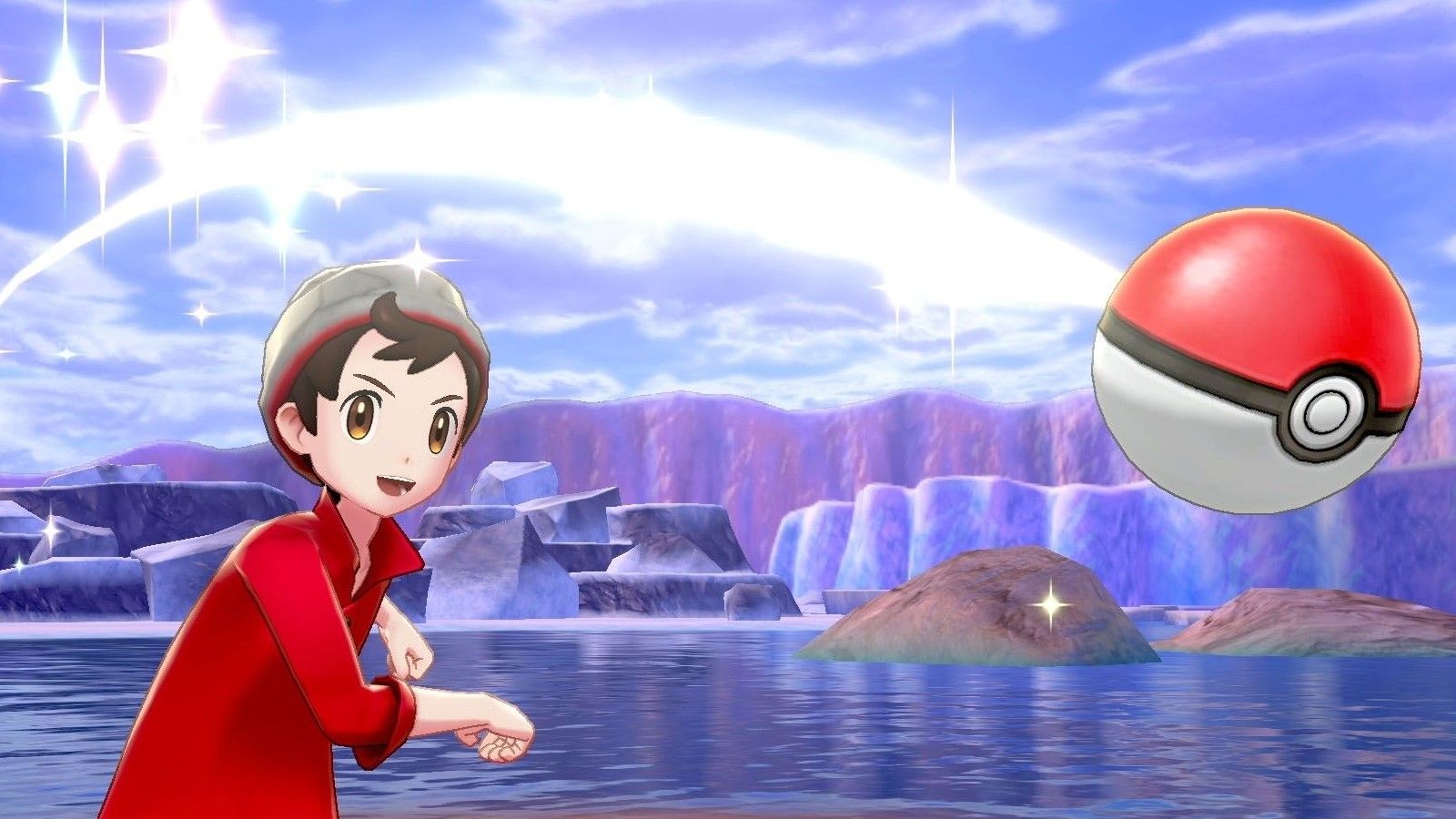 The MC throwing a regular Poke Ball in Pokemon Sword and Shield.