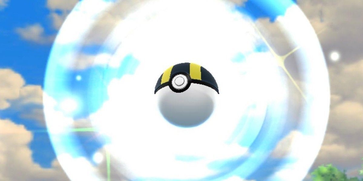 Ultra ball glowing in the air in Pokemon.