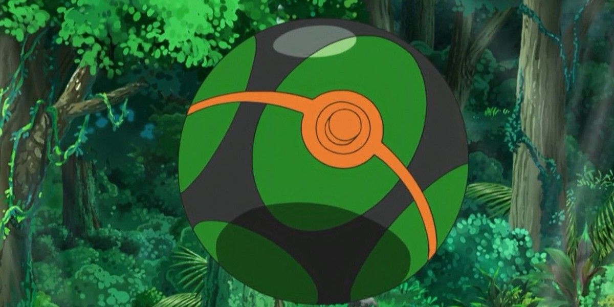 A Dusk ball in the woods in the Pokemon anime.