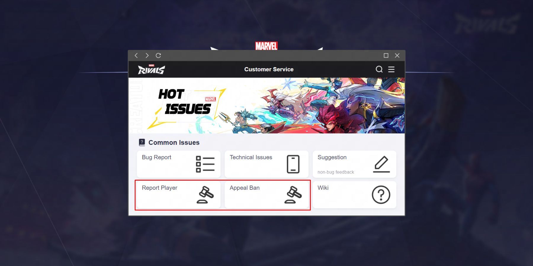 Customer Support Options in Marvel Rivals