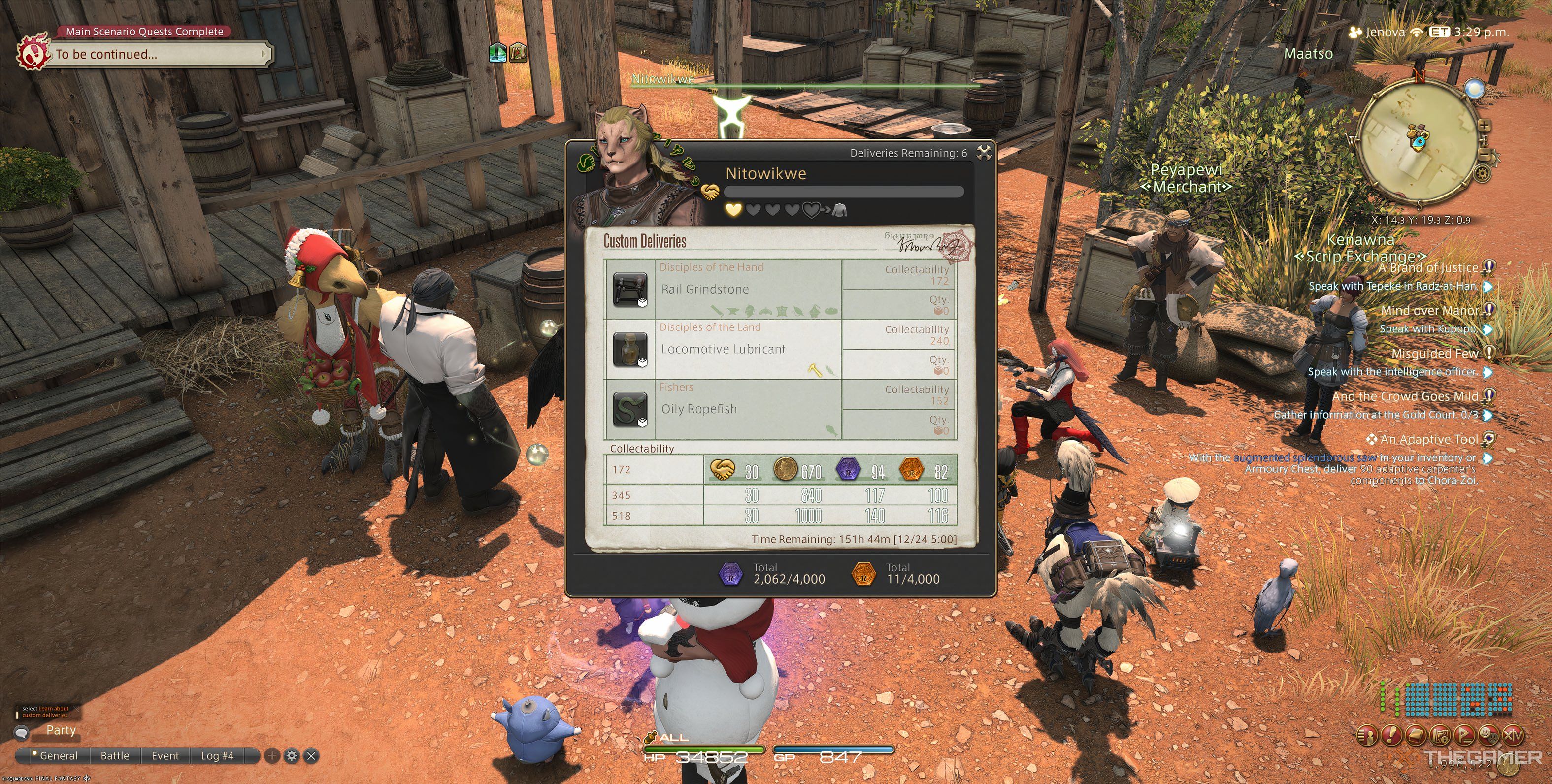 The menu for Nitowikwe Custom Deliveries in Final Fantasy 14.