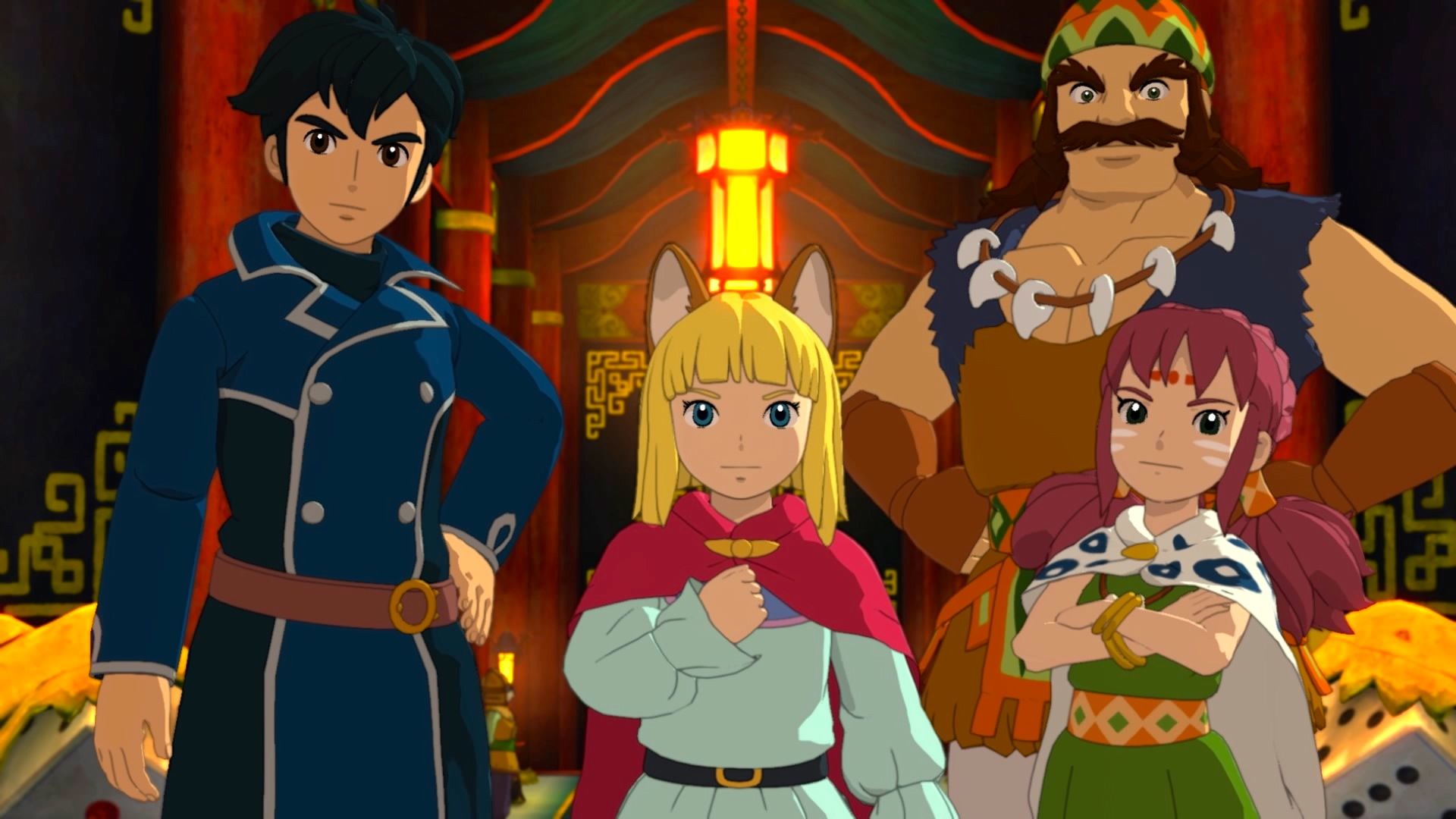 A screenshot of Evan and the party from Ni No Kuni 2. 