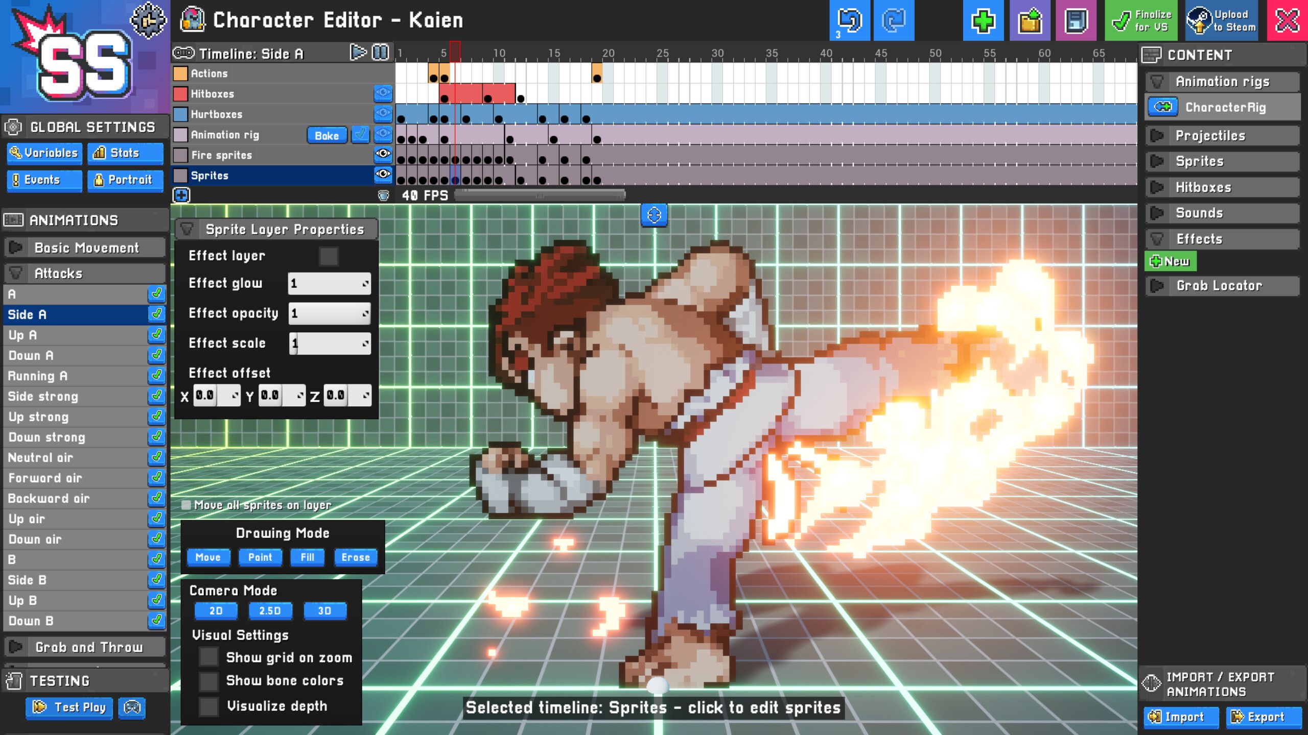 A screenshot of the character editor in Smack Studio.