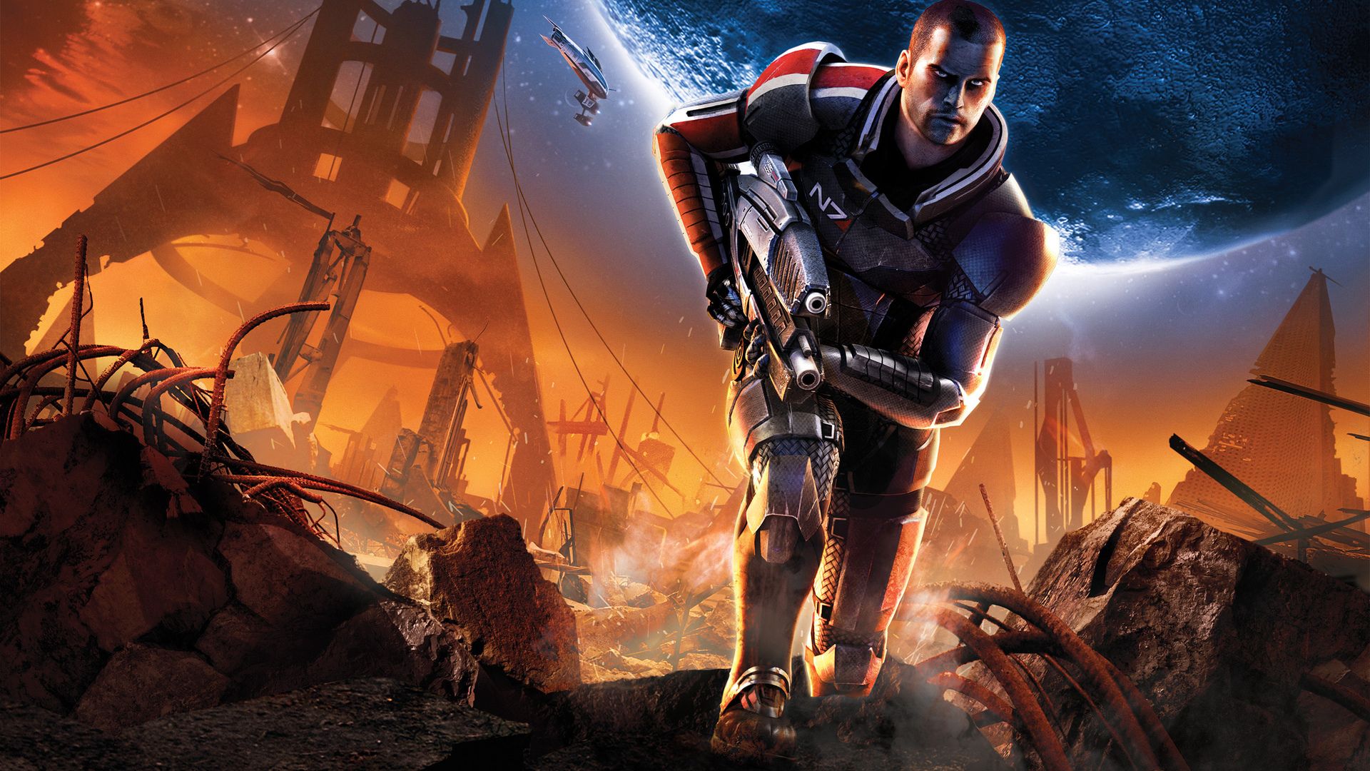 Concept art of Mass Effect 2 showing Shepard running from Collectors.