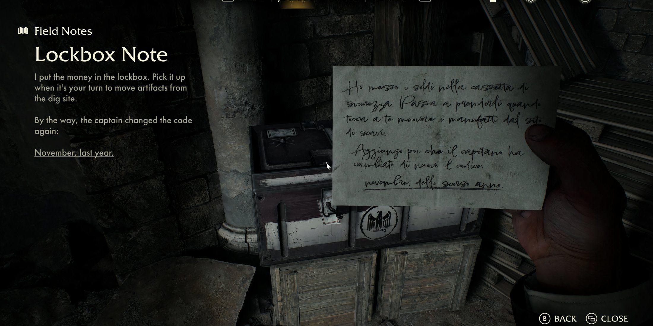 The Lockbox Note in Indiana Jones and the Great Circle