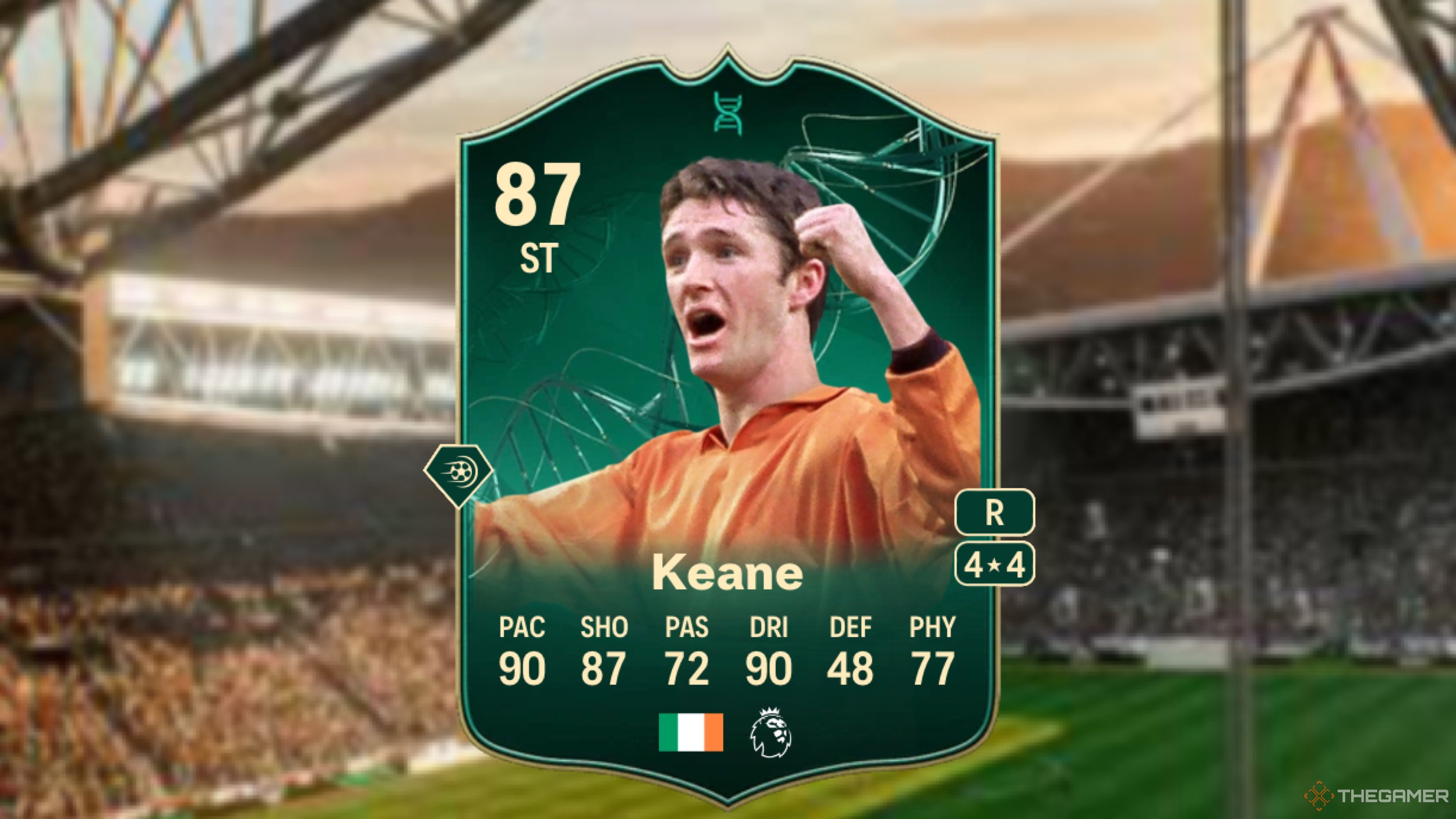 Image showing Keane card against a faded stadium background.