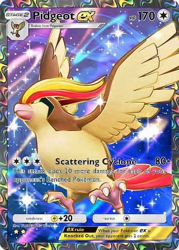 Pidgeot ex Full Art version from the Pokemon TCG Pocket Mythical Island collection.