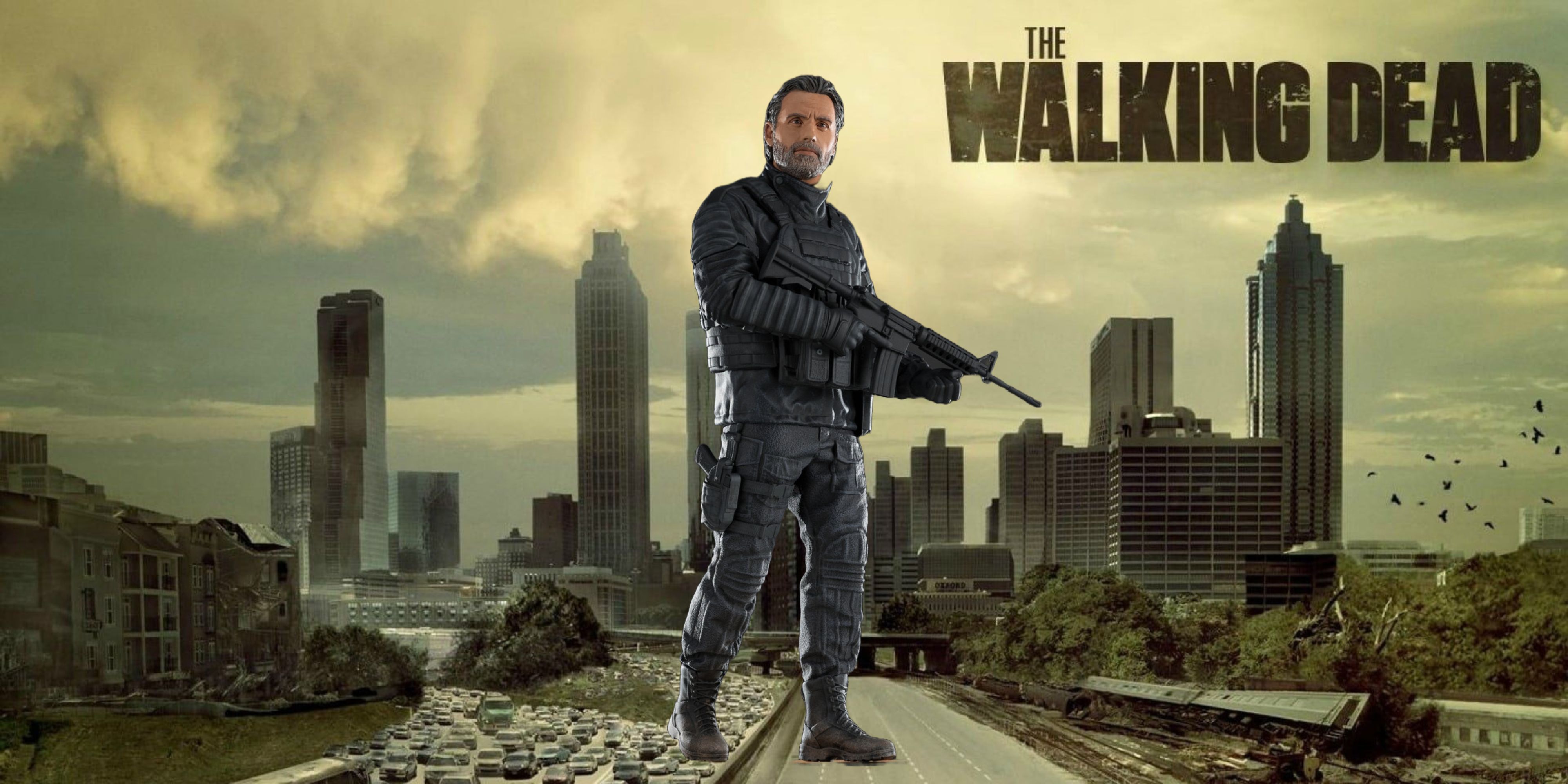 Image of McFarlane Toys Rick Statue on the official walking dead poster.