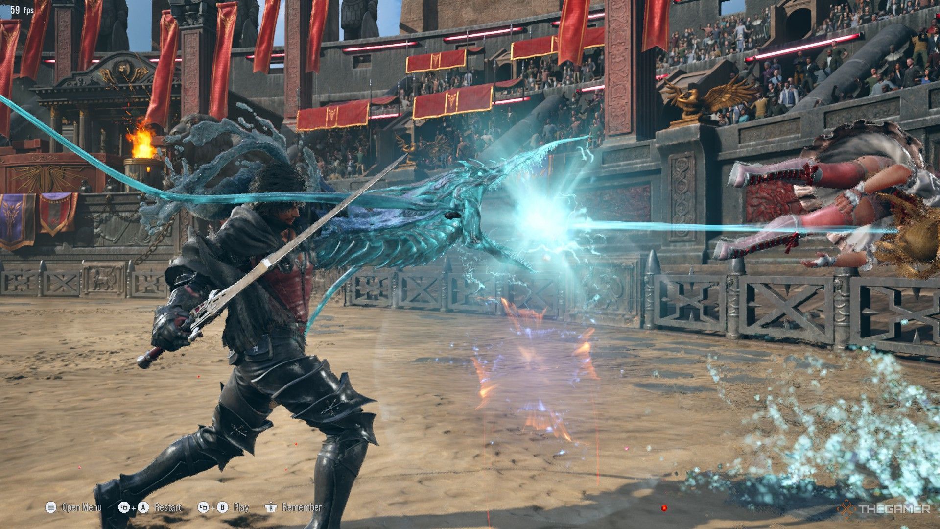 The image shows Clive Rosfield using the power of Leviathan in one of his attacks in Tekken 8.