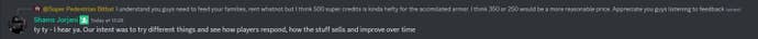 Helldivers 2 studio Arrowhead's CEO Shams Jorjani's reply about Killzone crossover pricing backlash on Discord.