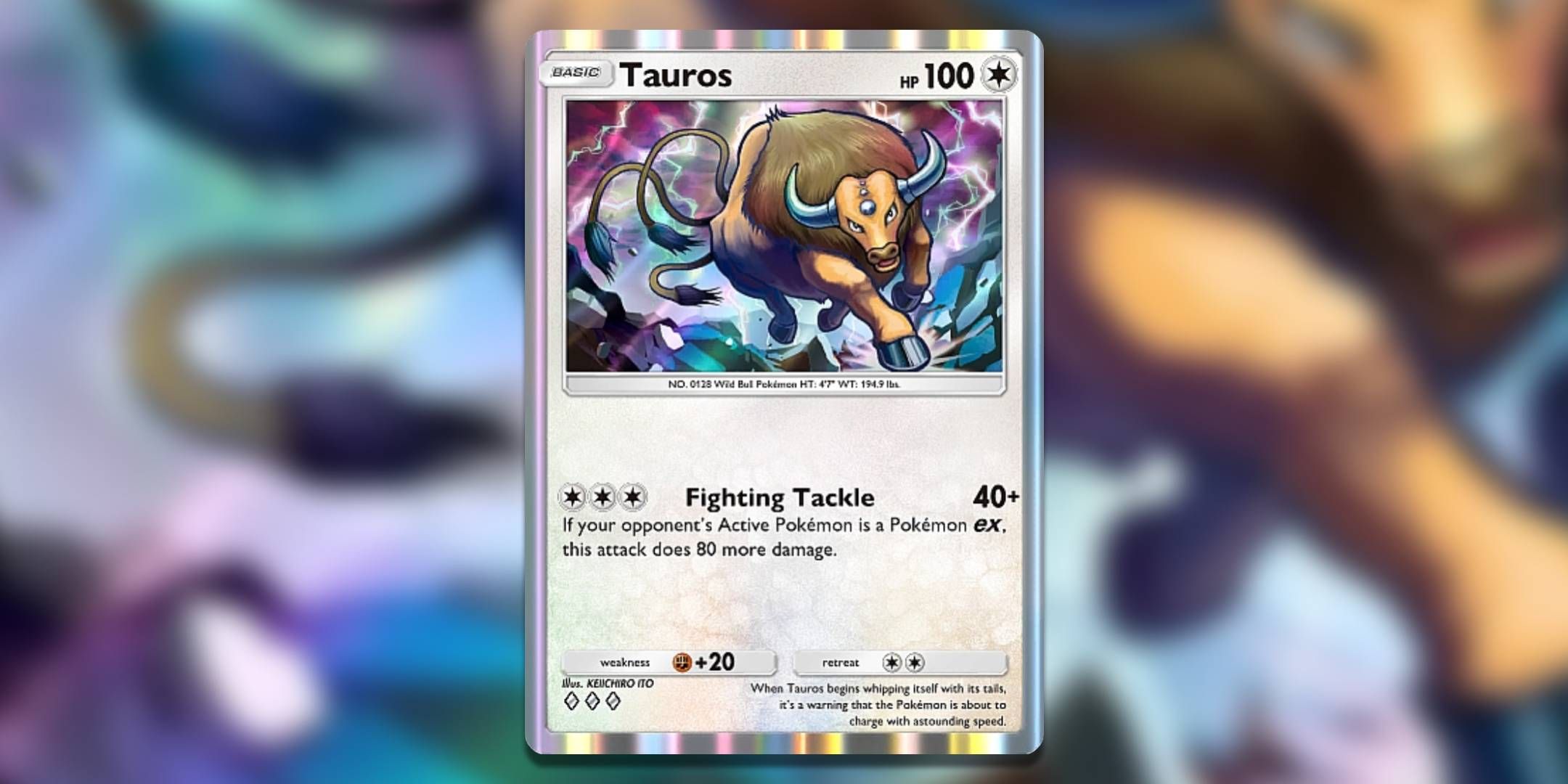 The Pokemon Pocket card Tauros by Kenchiro Ito.