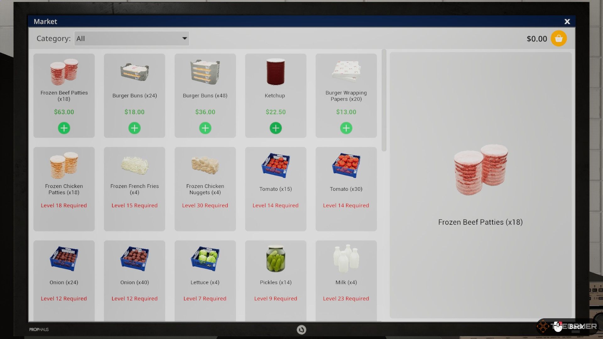 The image shows the Market app on the PC in Fast Food Simulator.