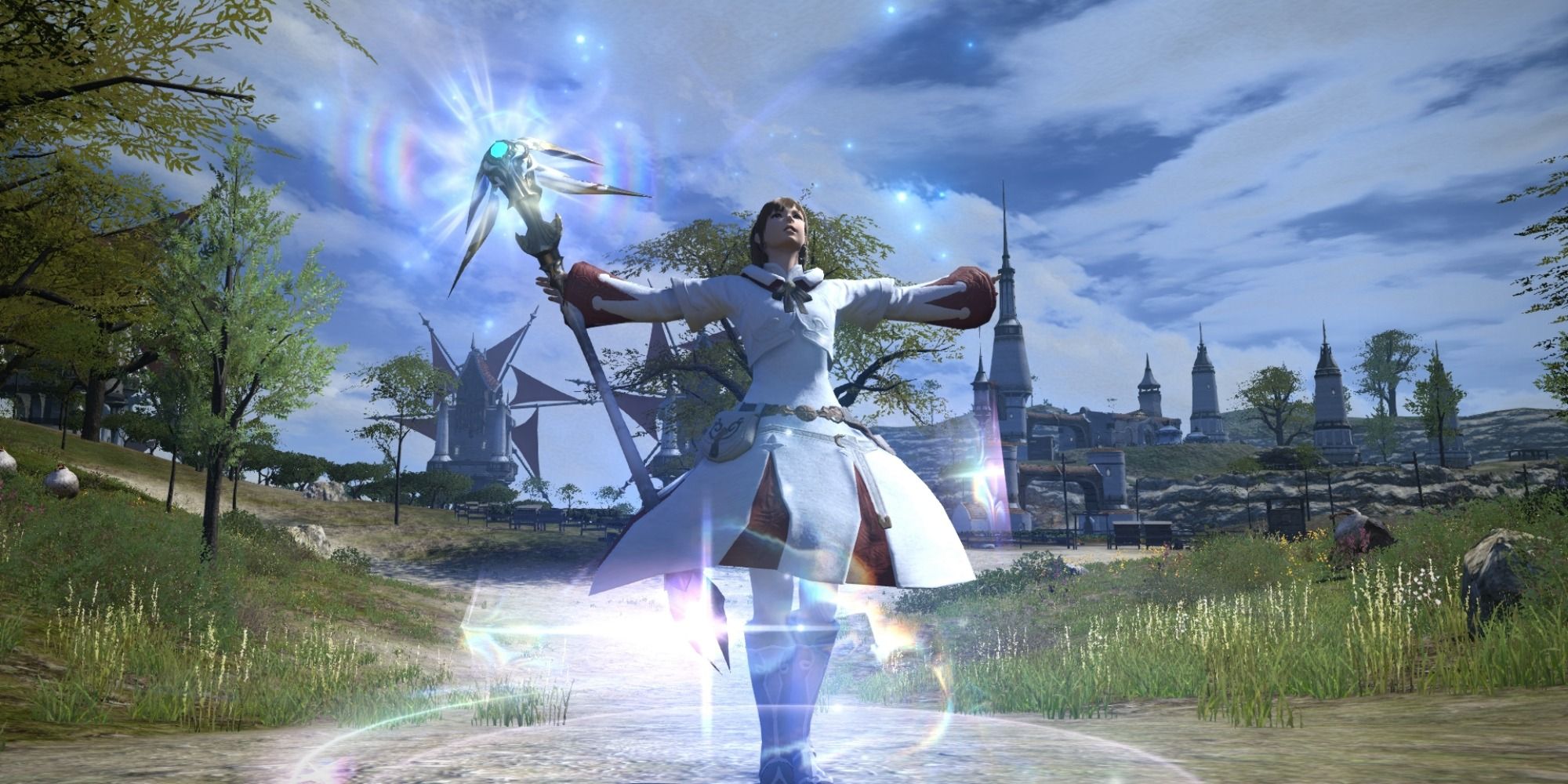 A White Mage using Cure in Final Fantasy 14.