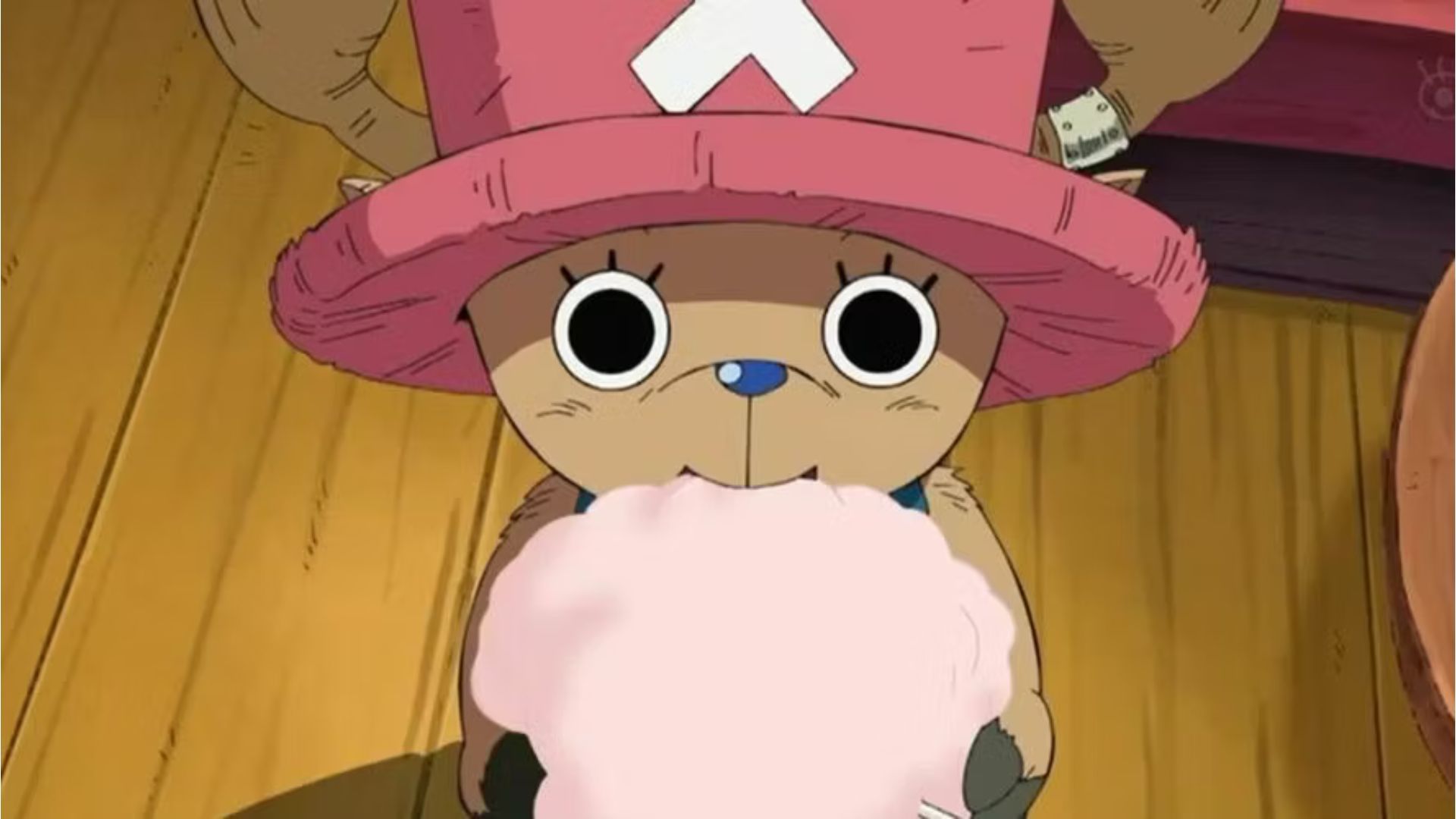 Chopper from One Piece eating Cotton Candy.