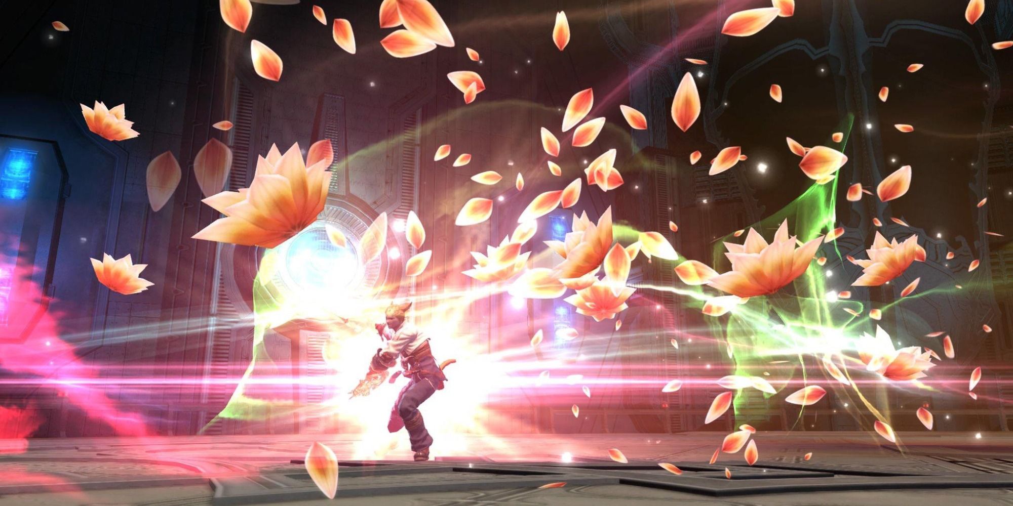 A Dancer using an attack in Final Fantasy 14.