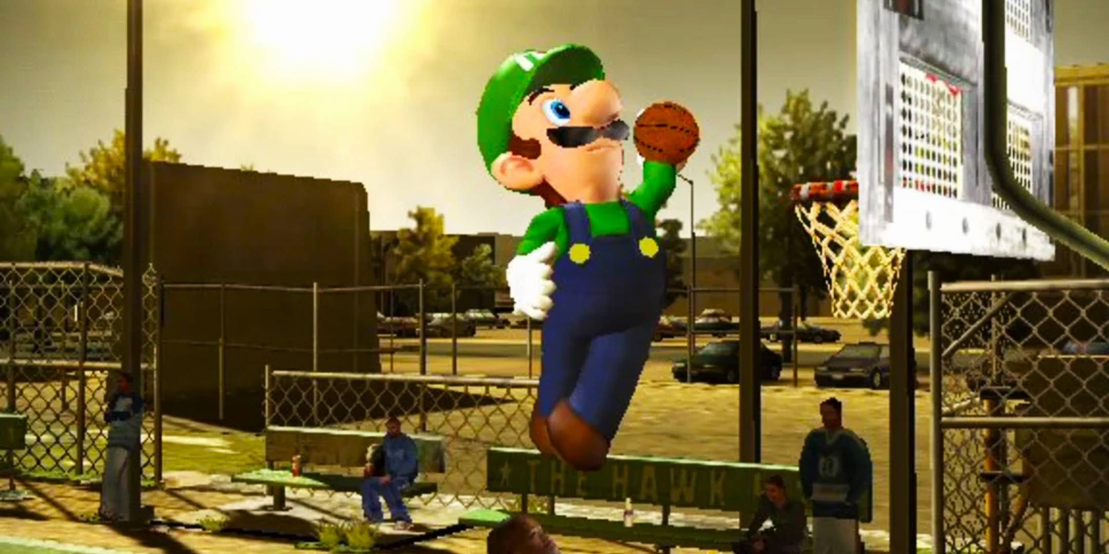  Luigi about to dunk in NBA Street V3.