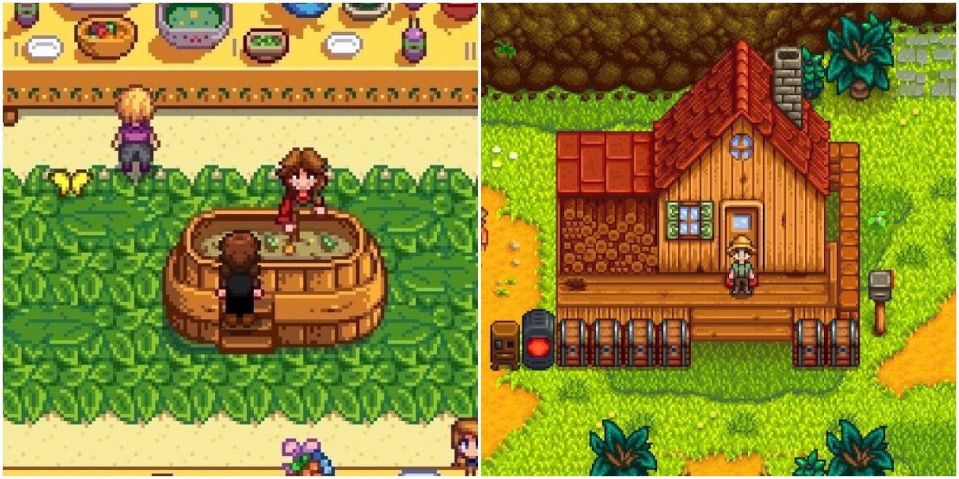 Split image of lua eventblueberry and farmer outside of house.