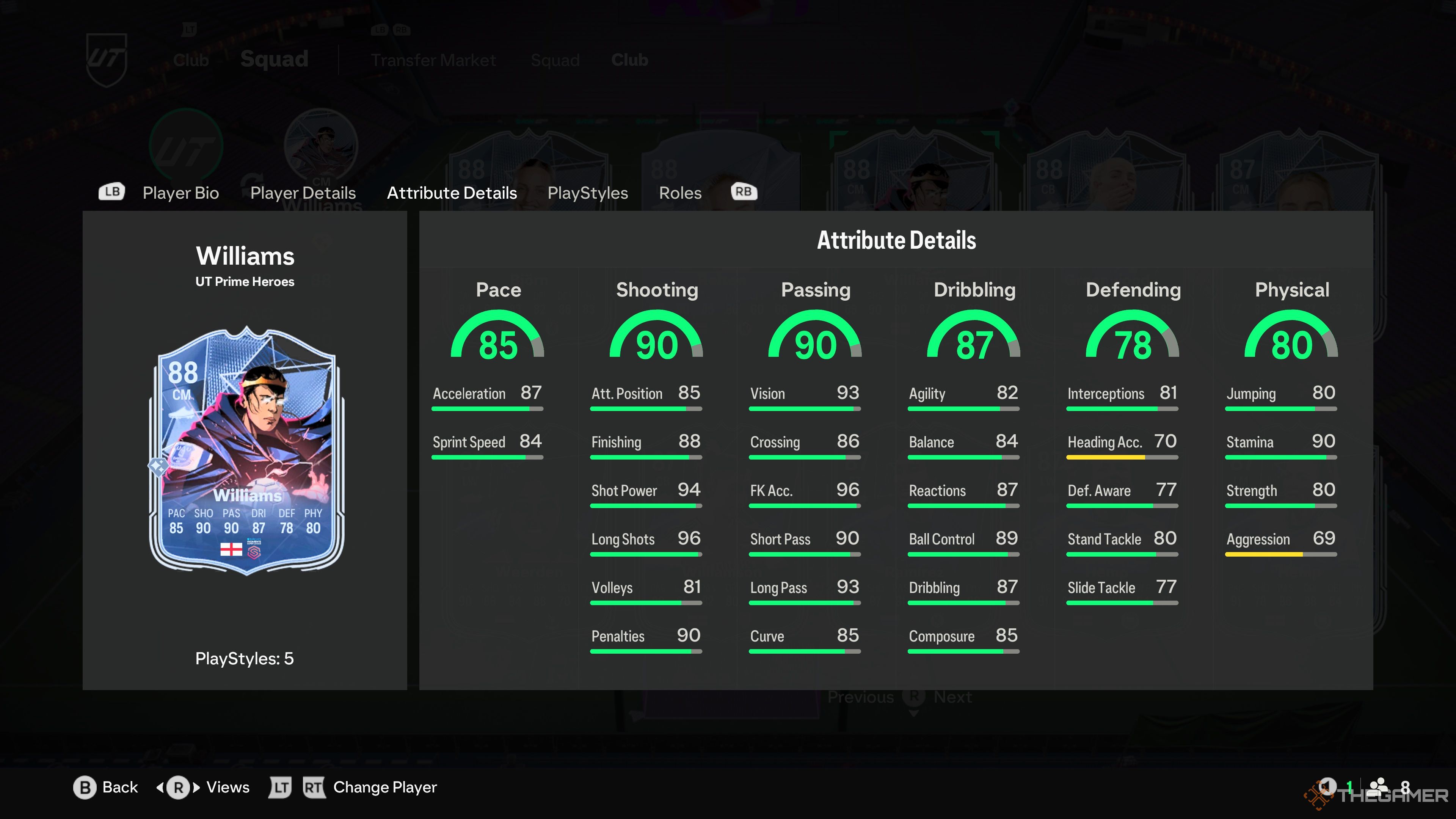 Fara Williams' card attributes in EA Sports FC 25.