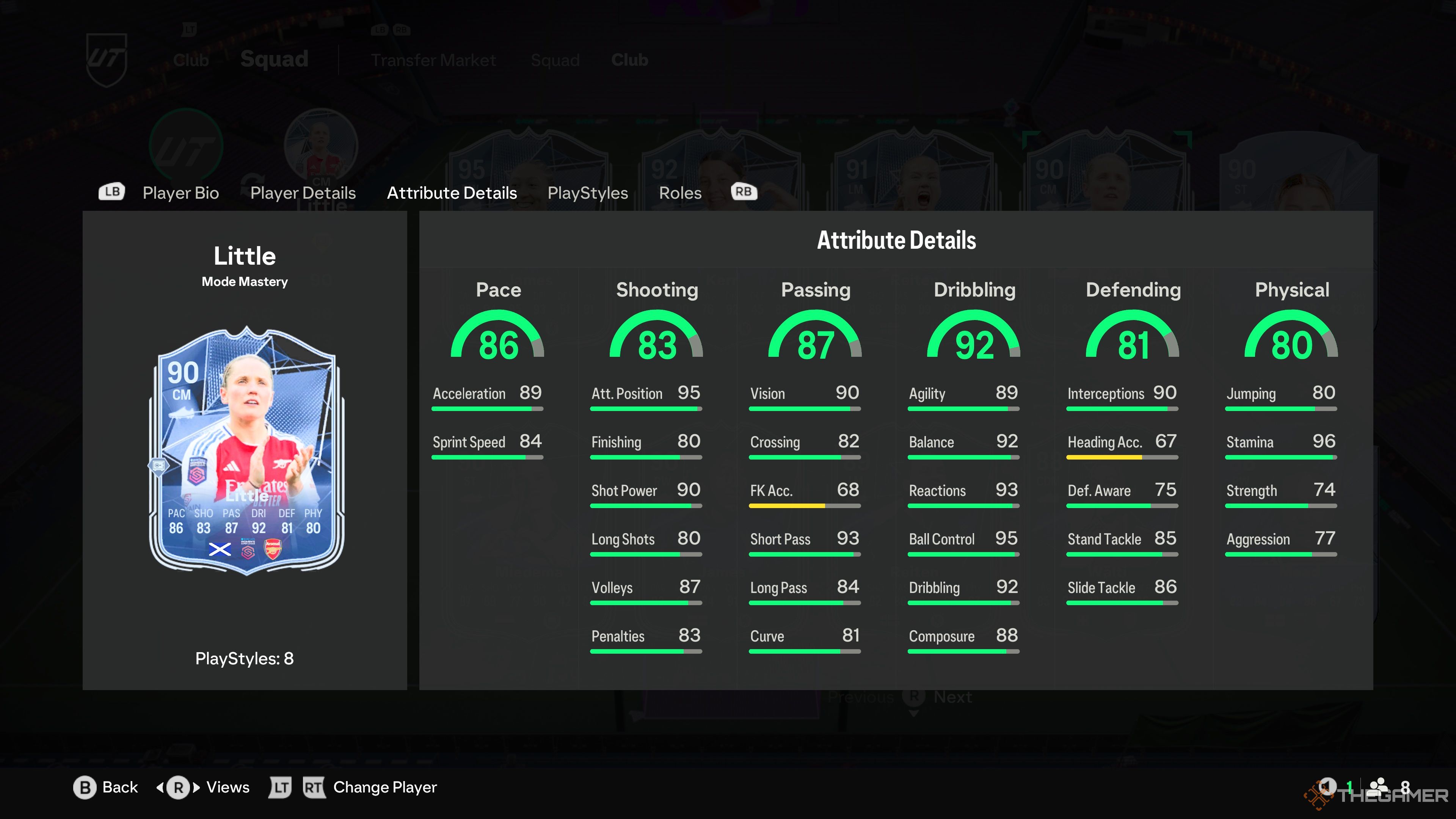 Kim Little's card attributes in EA Sports FC 25.