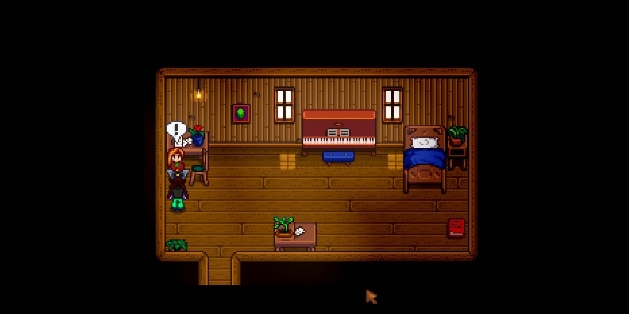 Elliott's 2-heart event in his house in Stardew Valley.