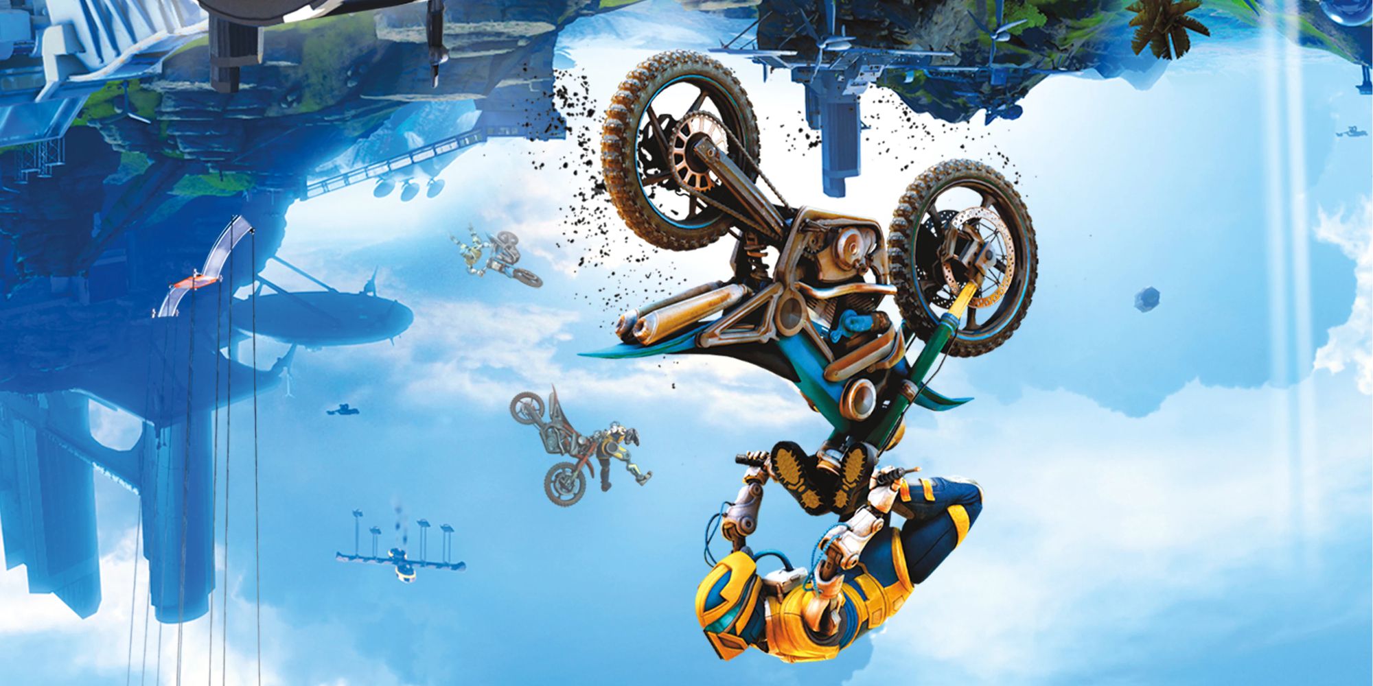 A player upside down on a bike in Trials Fusion.