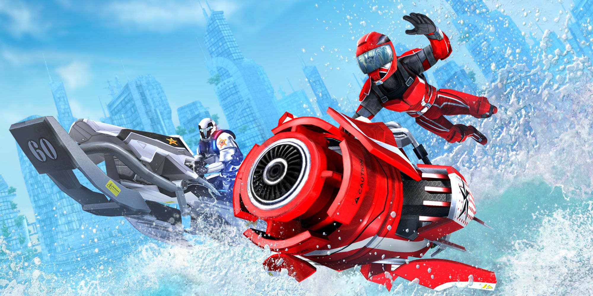 A character racing in water in Riptide GP Renegade.