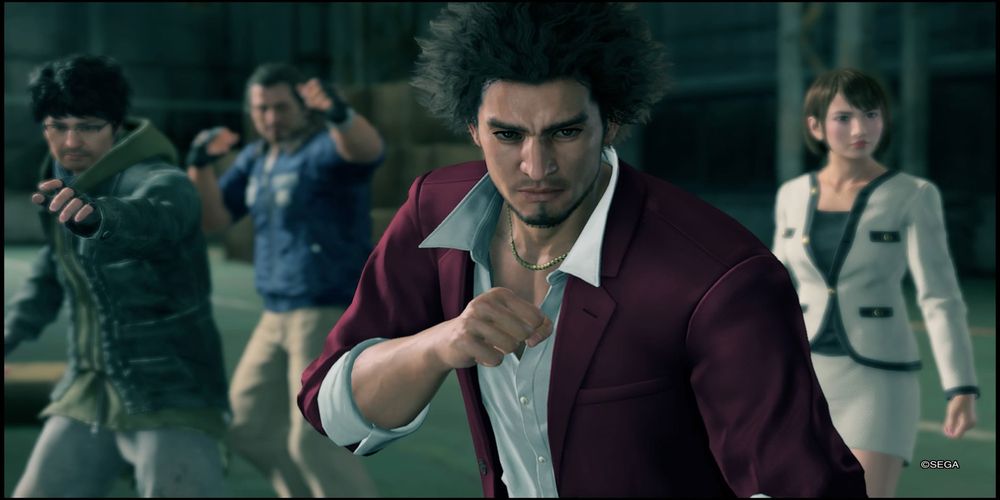 Ichiban Kasuga and his squad getting ready for a fight in Yakuza: Like a Dragon