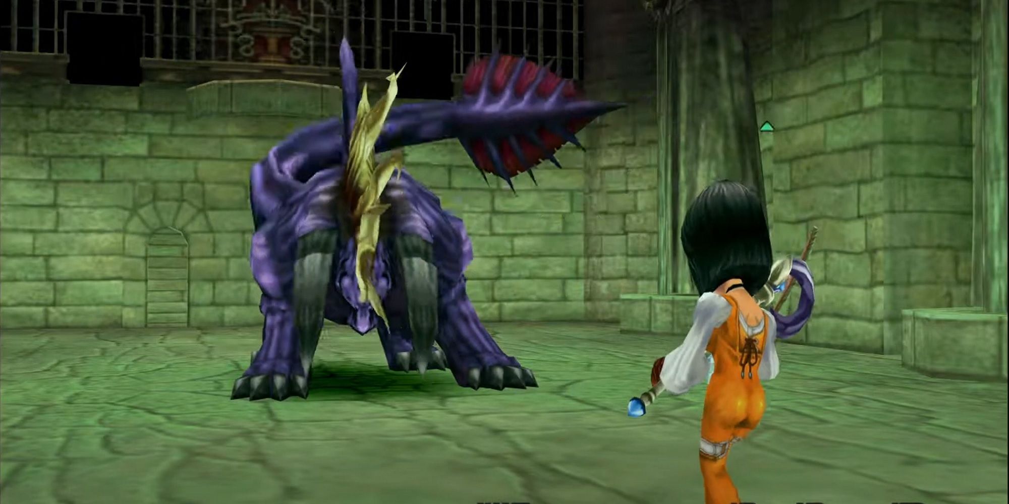 Final Fantasy 9's Dagger fighting a Behemoth in the Treno Weapons Arena.